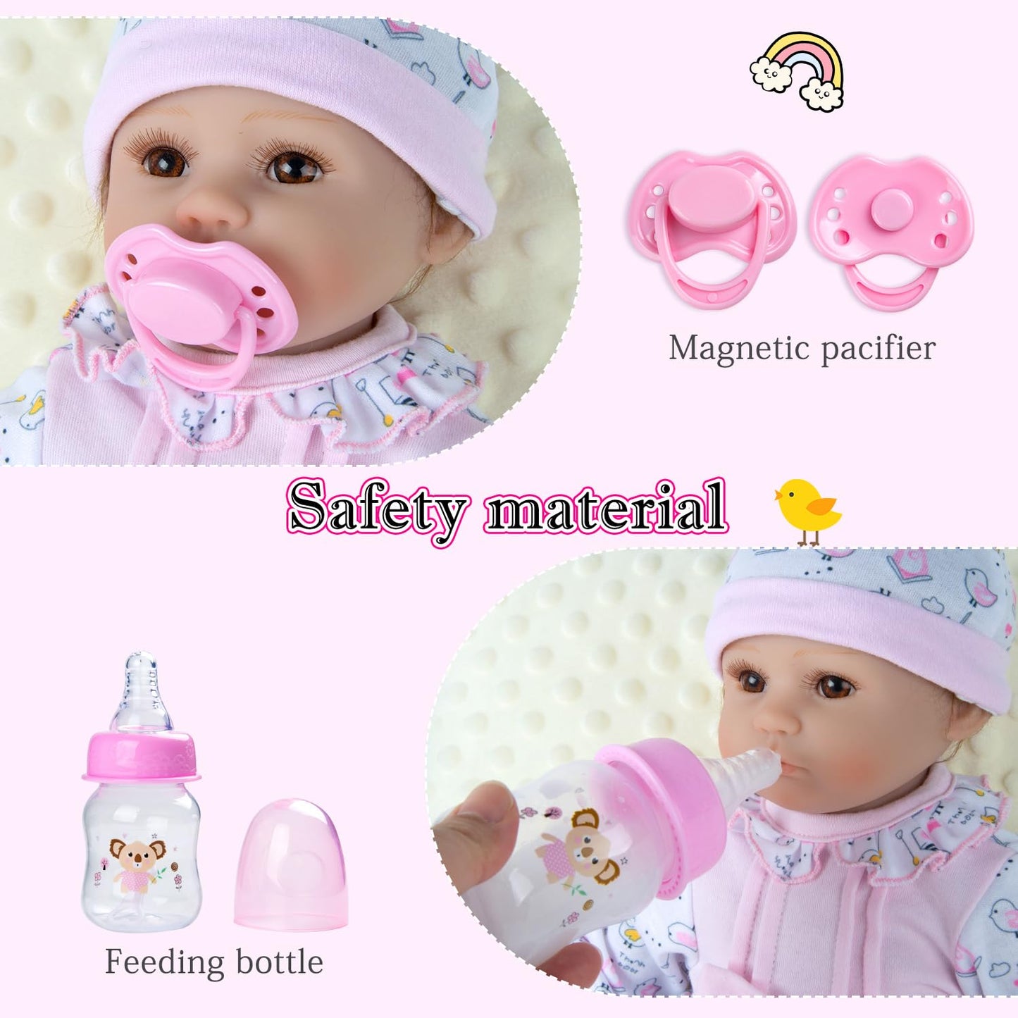 Pedolltree 11-Piece Pink Chick Doll Clothes for 16-18in Reborn Dolls with Pink Heart Bassinet
