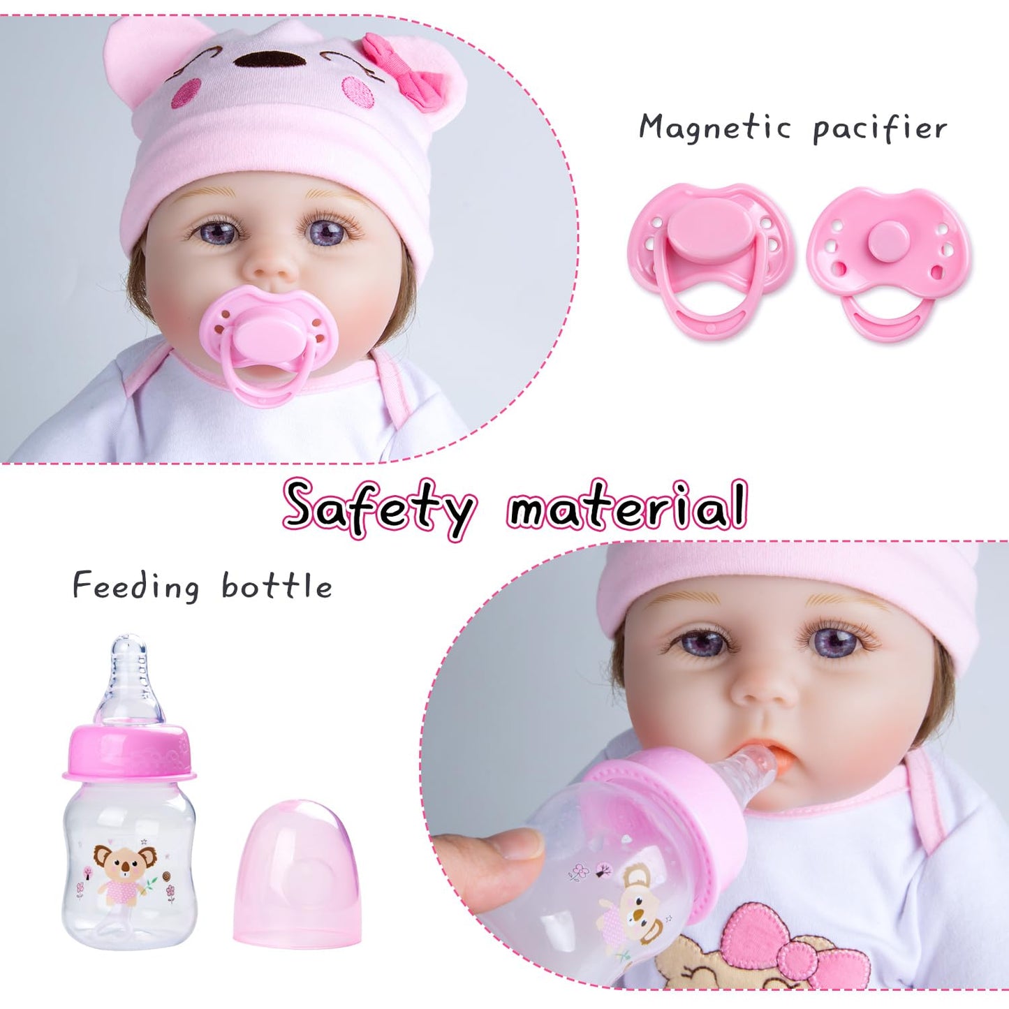 Pedolltree 12-Piece Pink Little Bear Doll Clothes for 17–22 Inch Reborn Dolls with Bassinet
