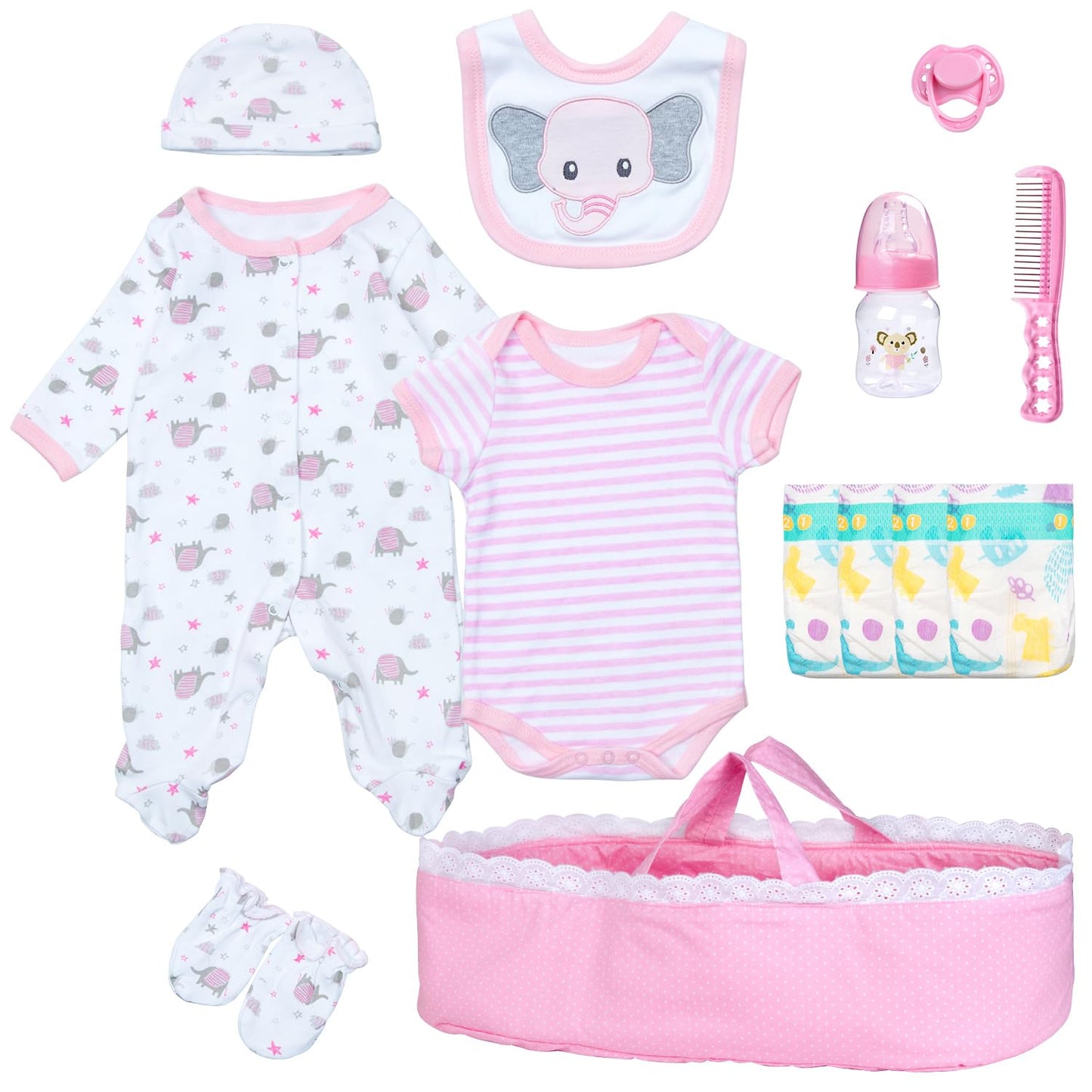 Pedolltree 13-Piece Pink Elephant Reborn Doll Clothes Set for 17–22 Inch Dolls