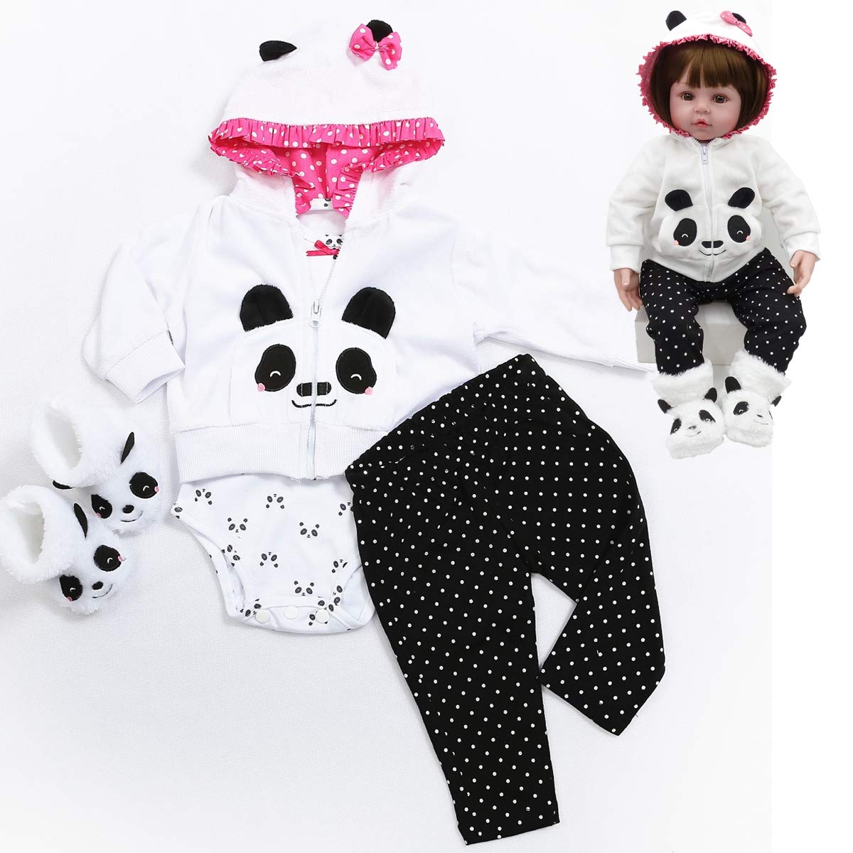 Pedolltree 18-Inch Panda Outfit Set for Reborn Dolls – 17-19 Inch Matching Clothes