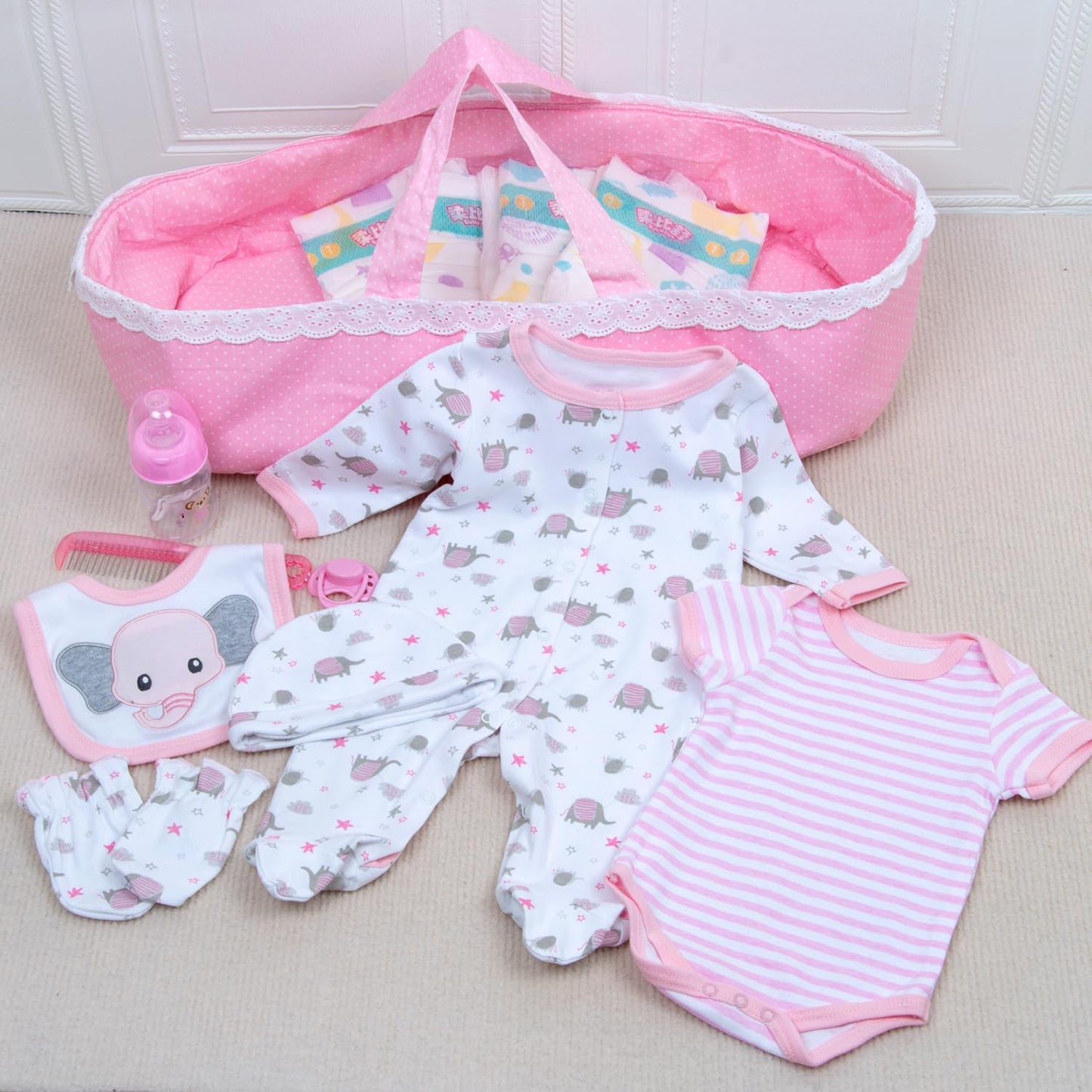 Pedolltree 13-Piece Pink Elephant Reborn Doll Clothes Set for 17–22 Inch Dolls