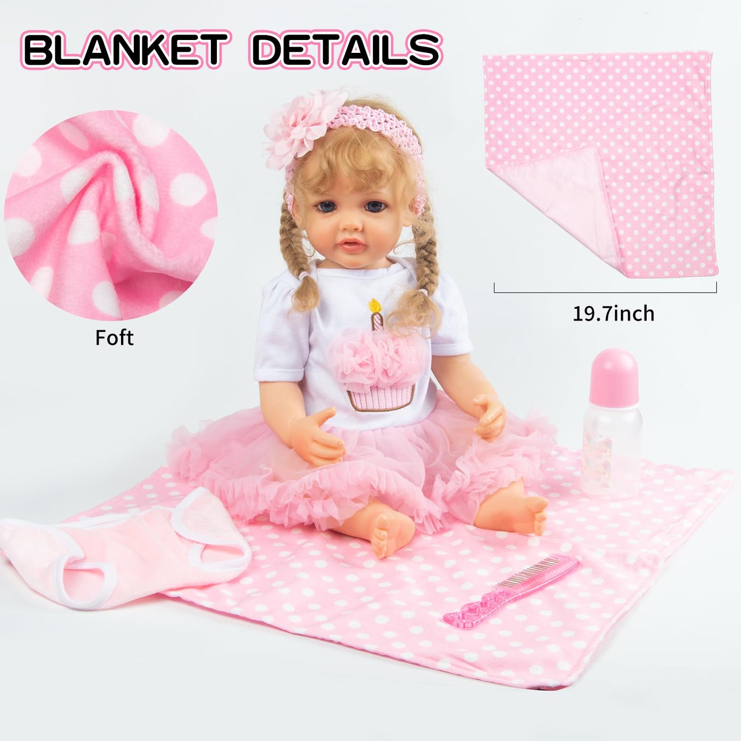 PEDOLLTREE 7-Piece Pink Tutu Outfit Set for 17-22 Inch Reborn Dolls – Bassinet & Accessories