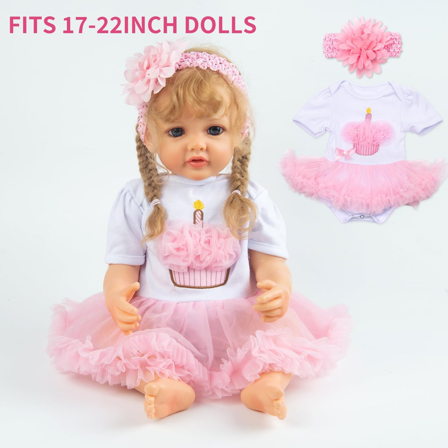 PEDOLLTREE 7-Piece Pink Tutu Outfit Set for 17-22 Inch Reborn Dolls – Bassinet & Accessories