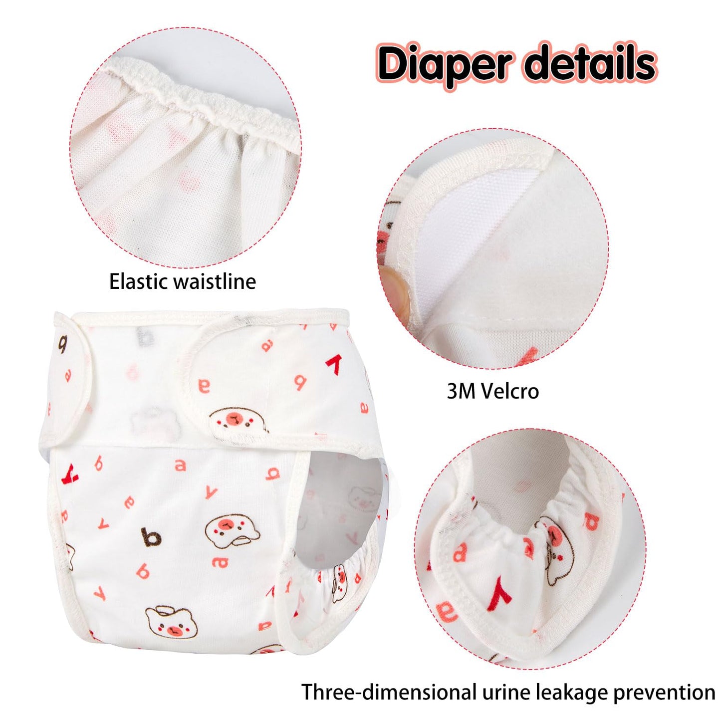 Pedolltree Reborn Baby Dolls Diapers 4-Piece Pack for 17-24 inch Dolls | Reusable & Washable