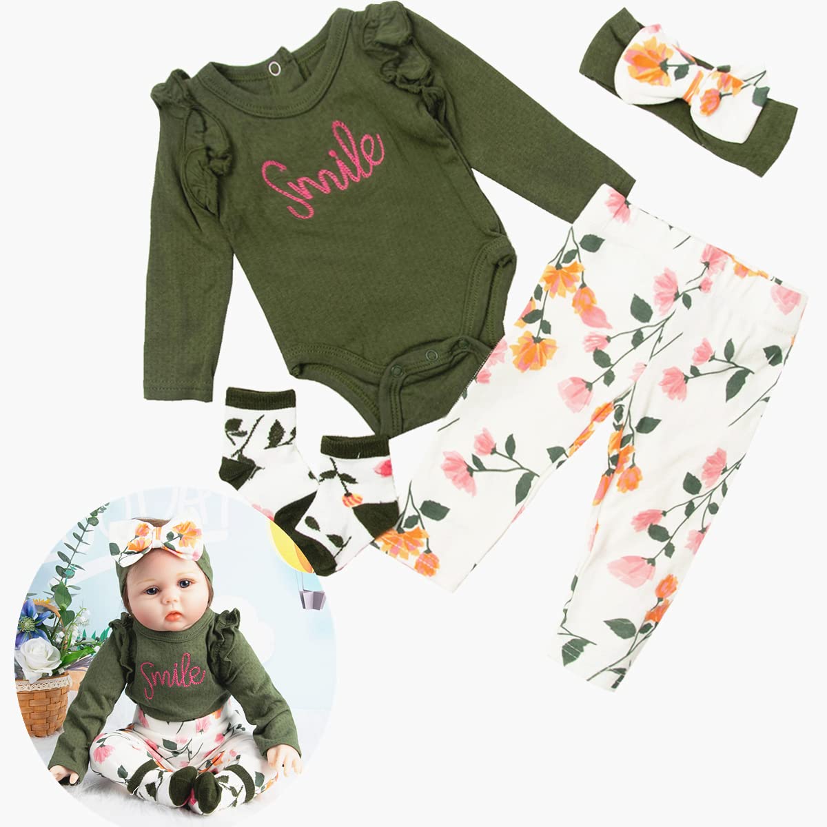 Pedolltree Reborn Dolls Clothes 24-Inch 4-Piece Outfit Set for 22-24-Inch Dolls