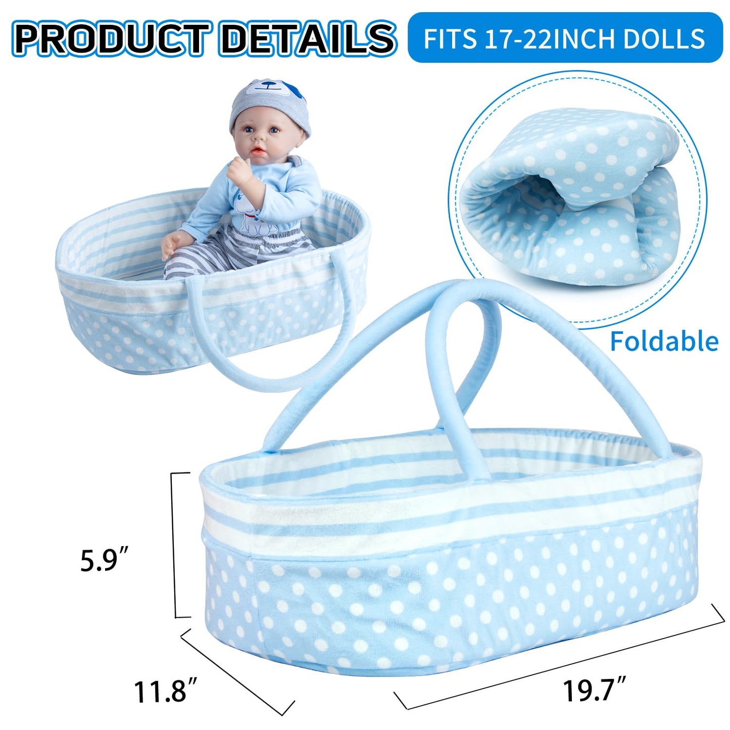 Pedolltree Reborn Baby Doll Clothes Boy Blue Dog Outfit 13-Piece Set for 17-22 Inch Dolls