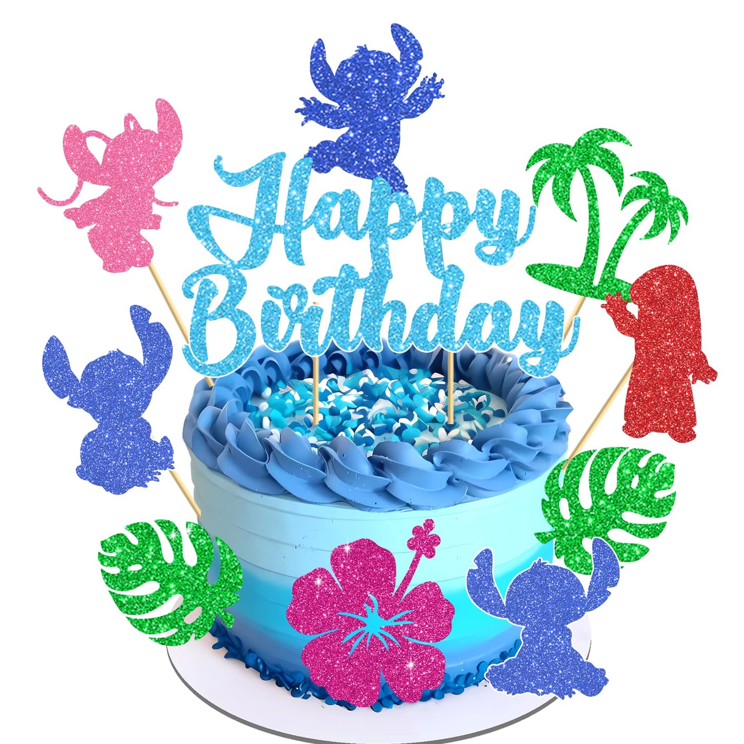 pekeng 10pcs Glitter Cartoon Birthday Cake Toppers – Cute Party Decor for Kids