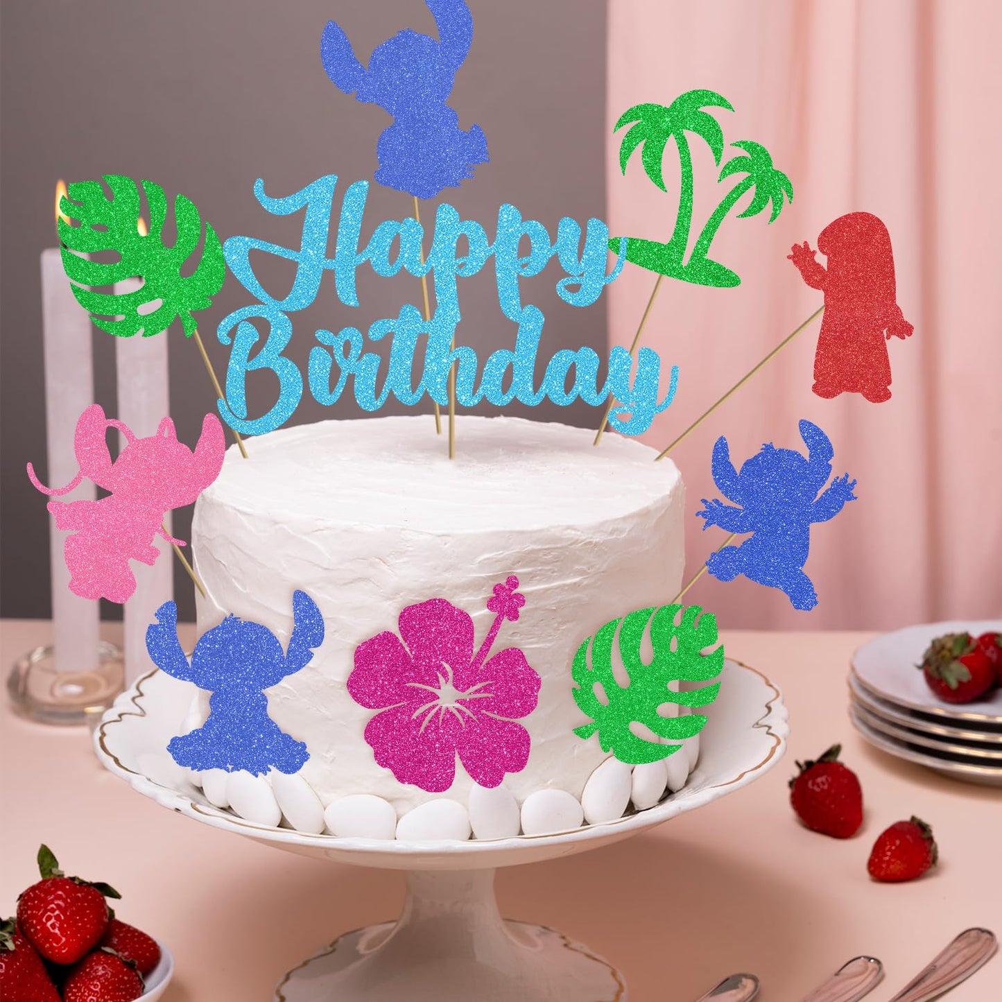 pekeng 10pcs Glitter Cartoon Birthday Cake Toppers – Cute Party Decor for Kids