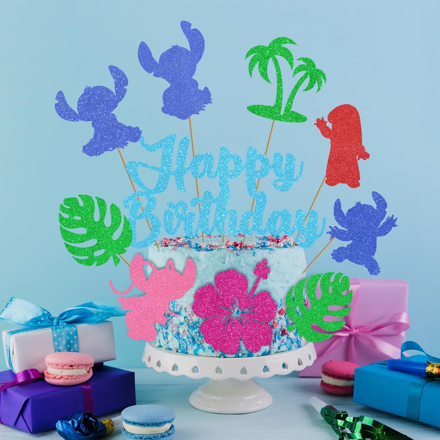 pekeng 10pcs Glitter Cartoon Birthday Cake Toppers – Cute Party Decor for Kids