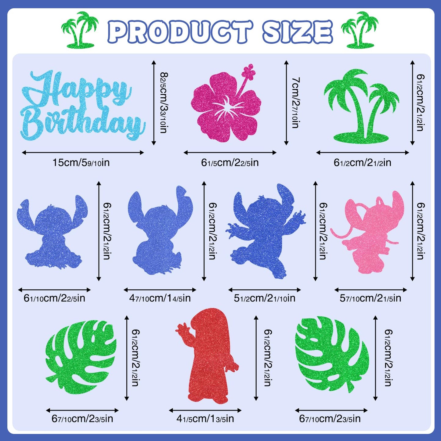 pekeng 10pcs Glitter Cartoon Birthday Cake Toppers – Cute Party Decor for Kids