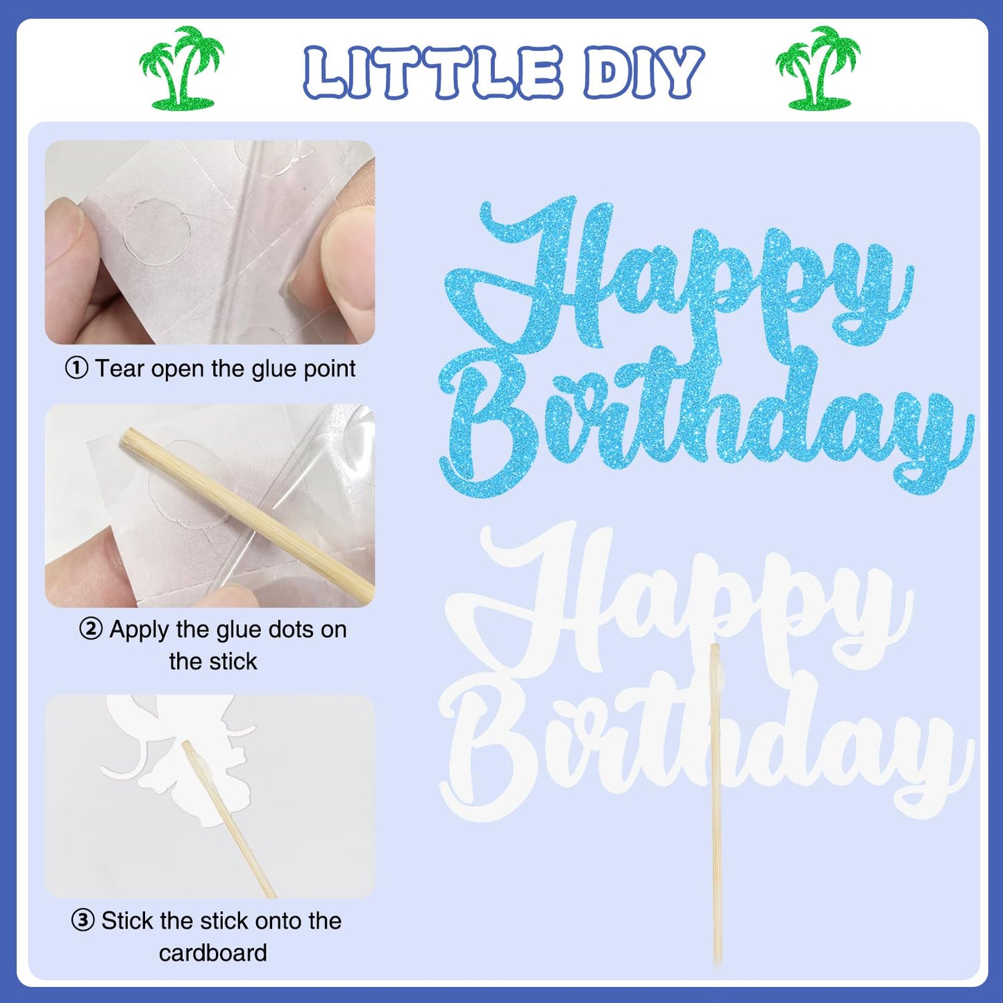 pekeng 10pcs Glitter Cartoon Birthday Cake Toppers – Cute Party Decor for Kids