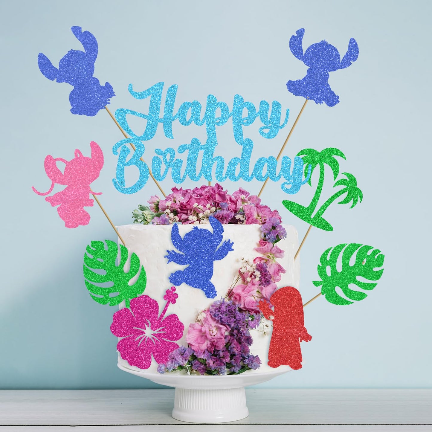 pekeng 10pcs Glitter Cartoon Birthday Cake Toppers – Cute Party Decor for Kids