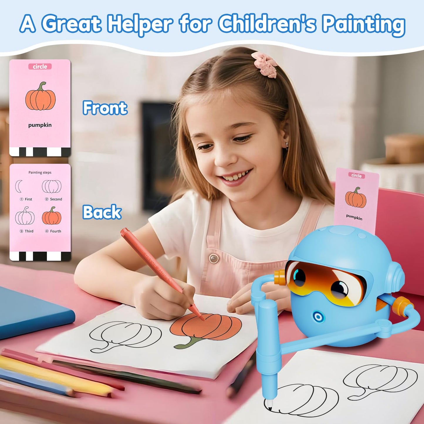 Peledic Drawing Robot for Kids – Montessori Art Toy, 100 Cards, 12 Pens, Voice Interaction