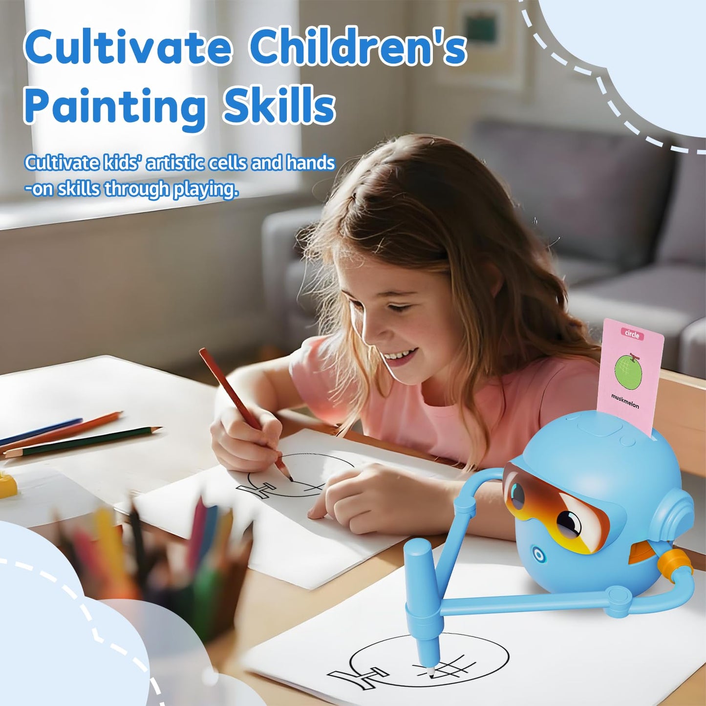 Peledic Drawing Robot for Kids – Montessori Art Toy, 100 Cards, 12 Pens, Voice Interaction
