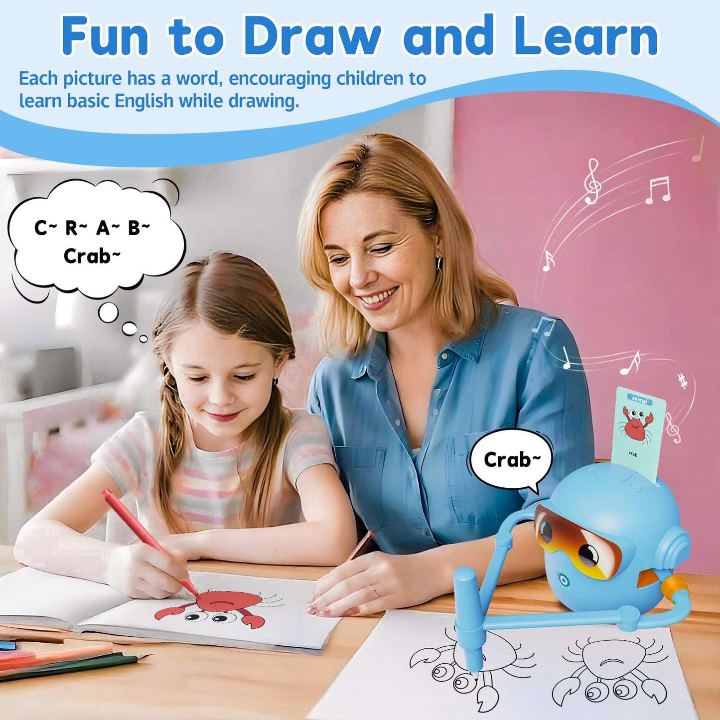 Peledic Drawing Robot for Kids – Montessori Art Toy, 100 Cards, 12 Pens, Voice Interaction
