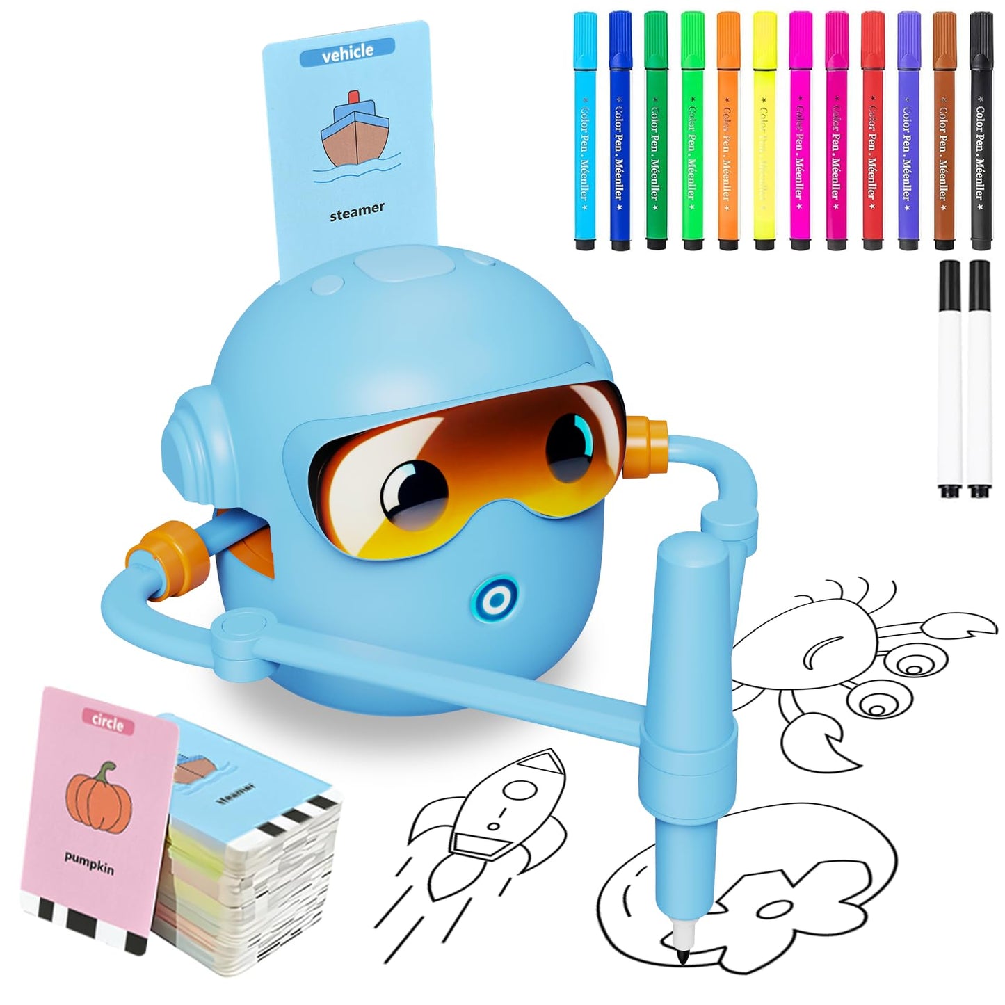Peledic Drawing Robot for Kids – Montessori Art Toy, 100 Cards, 12 Pens, Voice Interaction