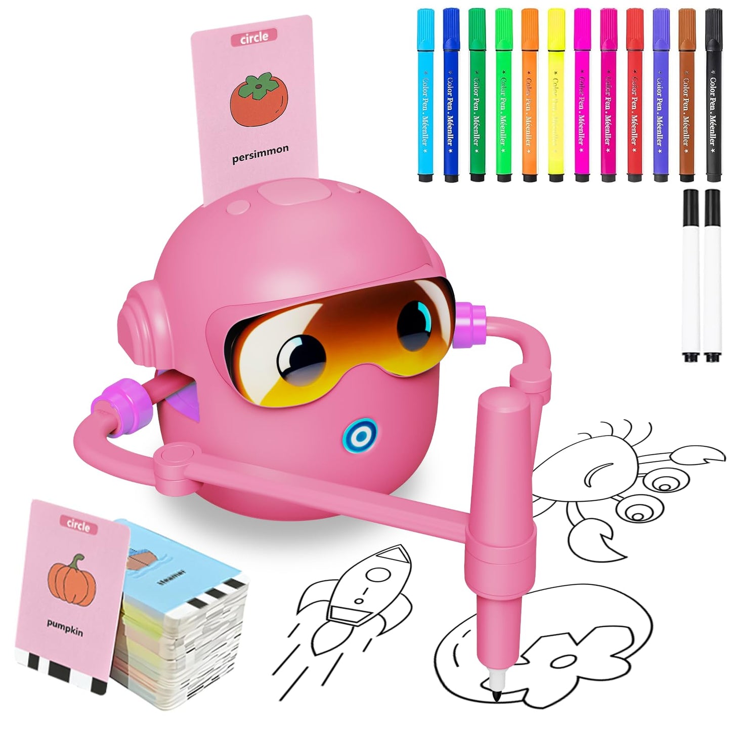 Peledic Drawing Robot for Kids – Montessori-Inspired Learning, 100 Cards, 12 Pens, Voice Interaction