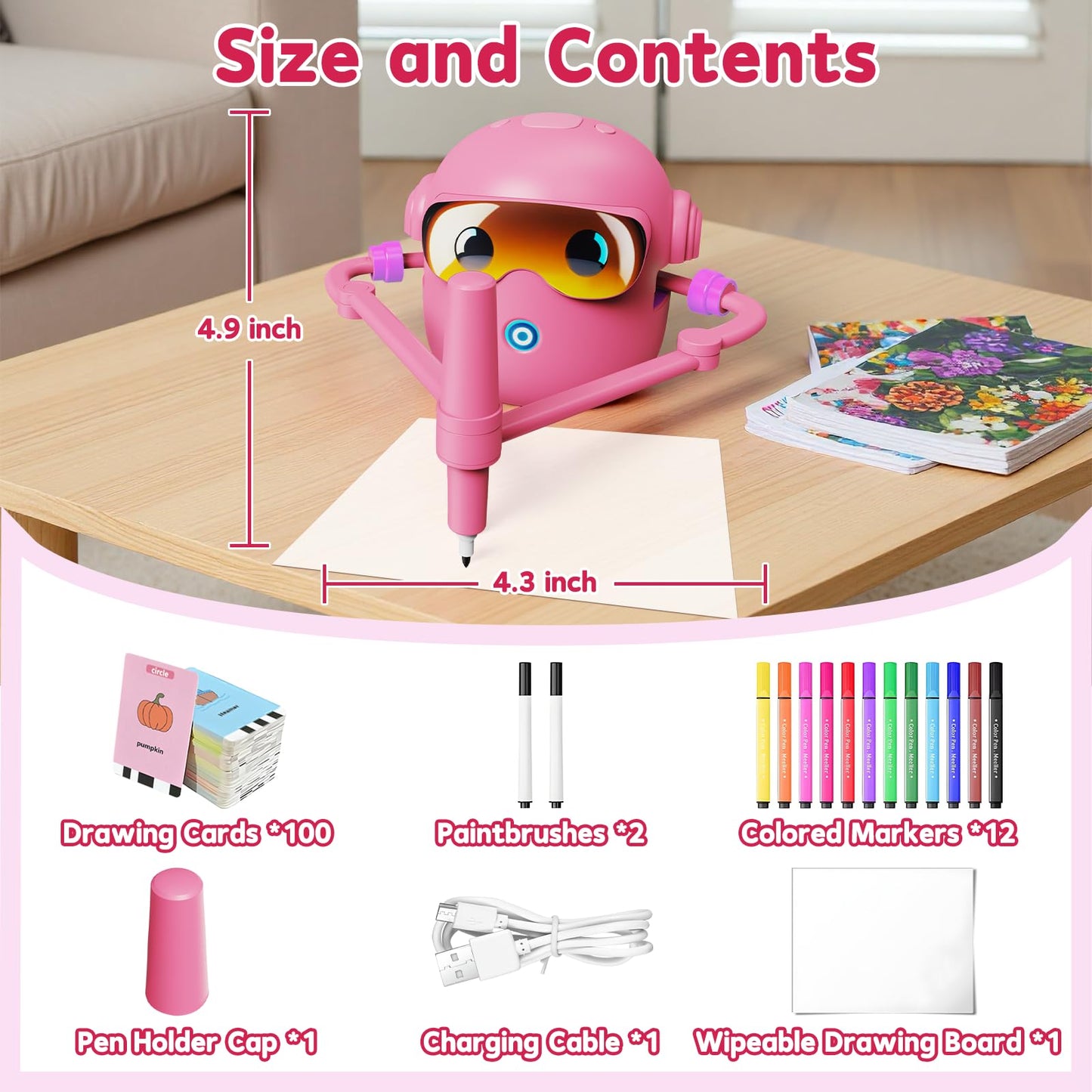 Peledic Drawing Robot for Kids – Montessori-Inspired Learning, 100 Cards, 12 Pens, Voice Interaction