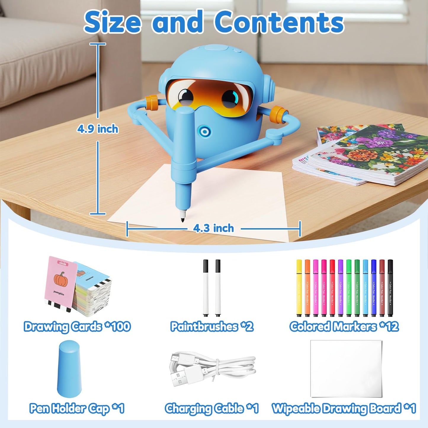 Peledic Drawing Robot for Kids – Montessori Art Toy, 100 Cards, 12 Pens, Voice Interaction