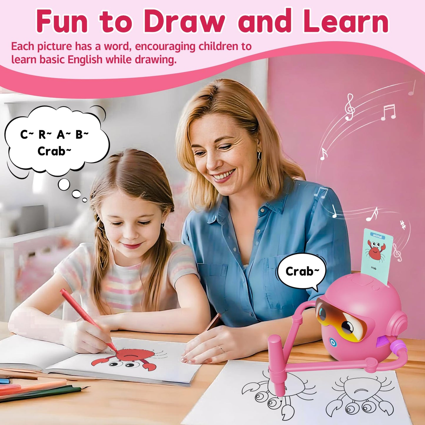 Peledic Drawing Robot for Kids – Montessori-Inspired Learning, 100 Cards, 12 Pens, Voice Interaction