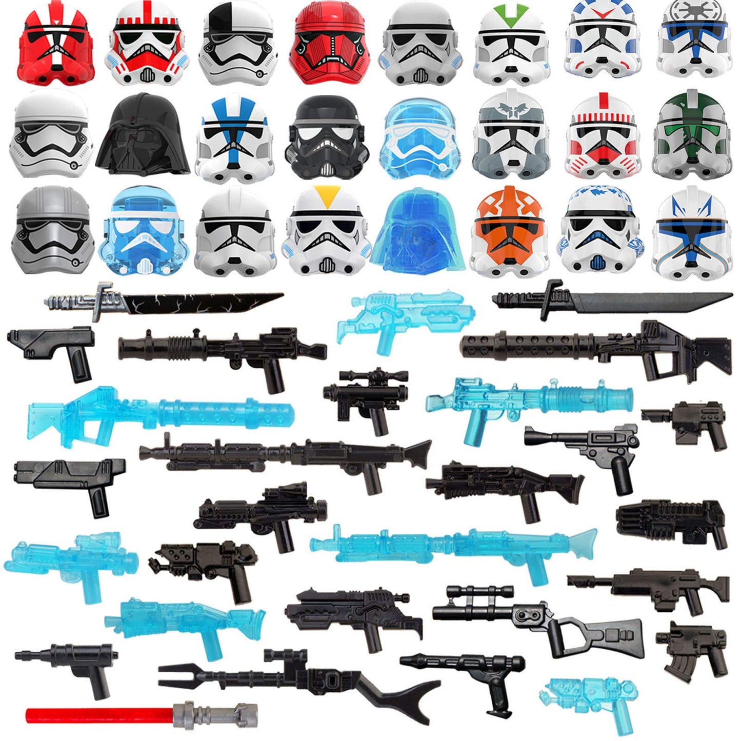 PeleusTech Military Minifigures Weapon Armor Kit – 52pcs for Star War Army, Compatible with Major Building Block Brands