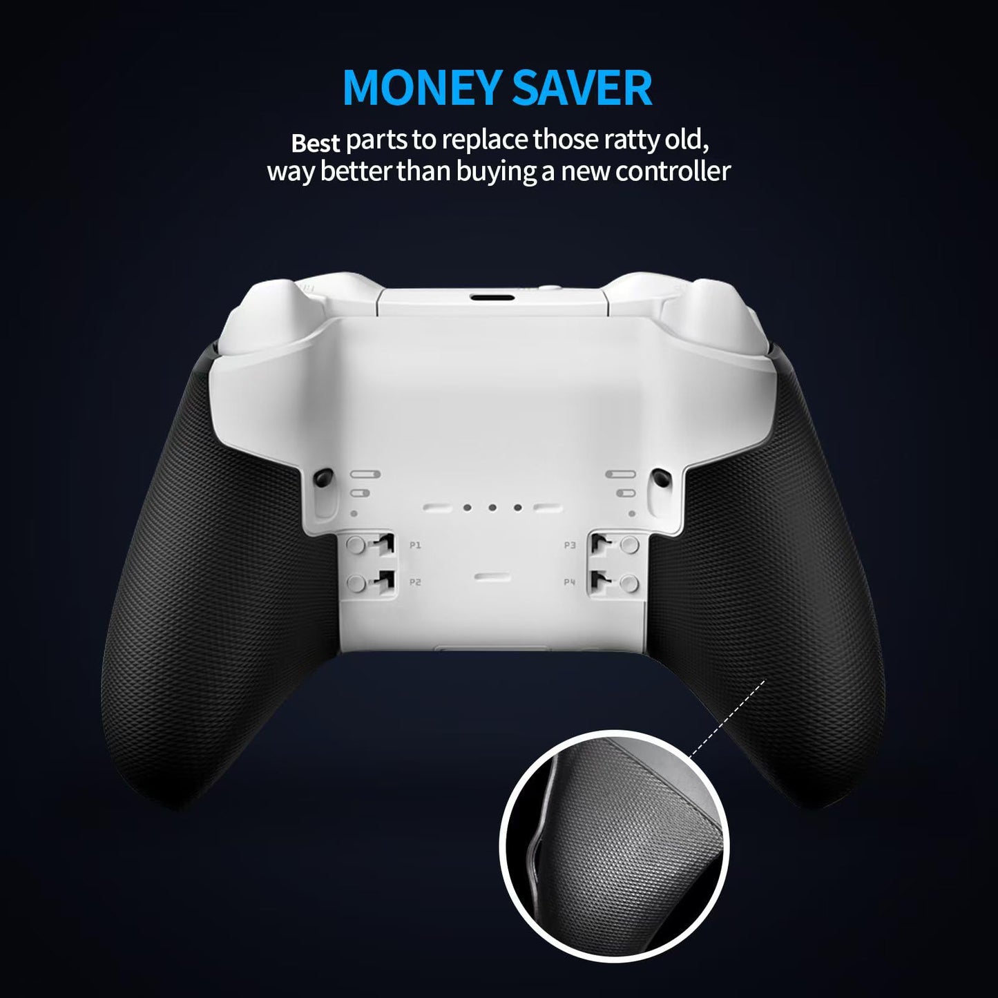 Pelidox Front & Back Housing Shell with Grip Cover for Elite Series 2 Controller – White