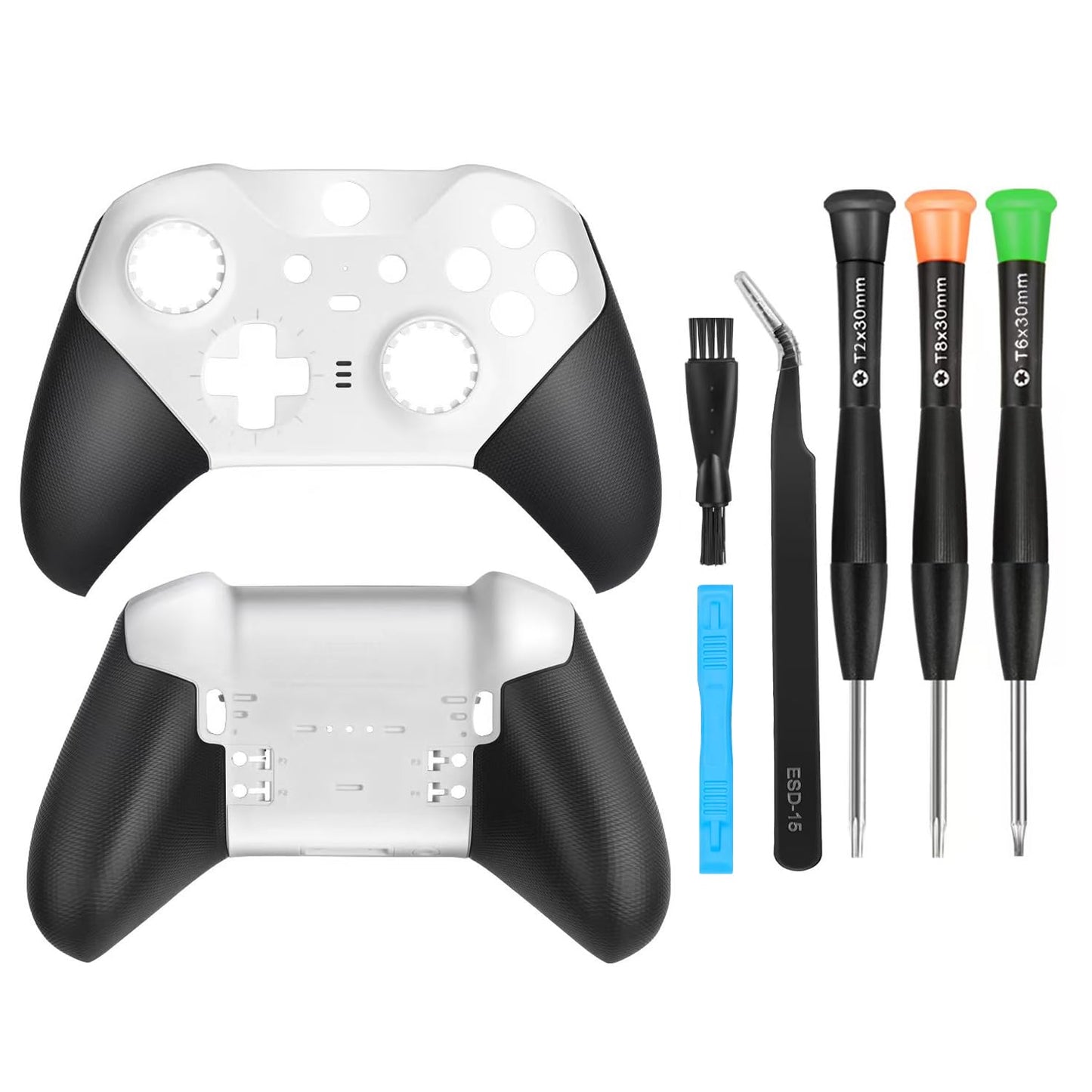 Pelidox Front & Back Housing Shell with Grip Cover for Elite Series 2 Controller – White