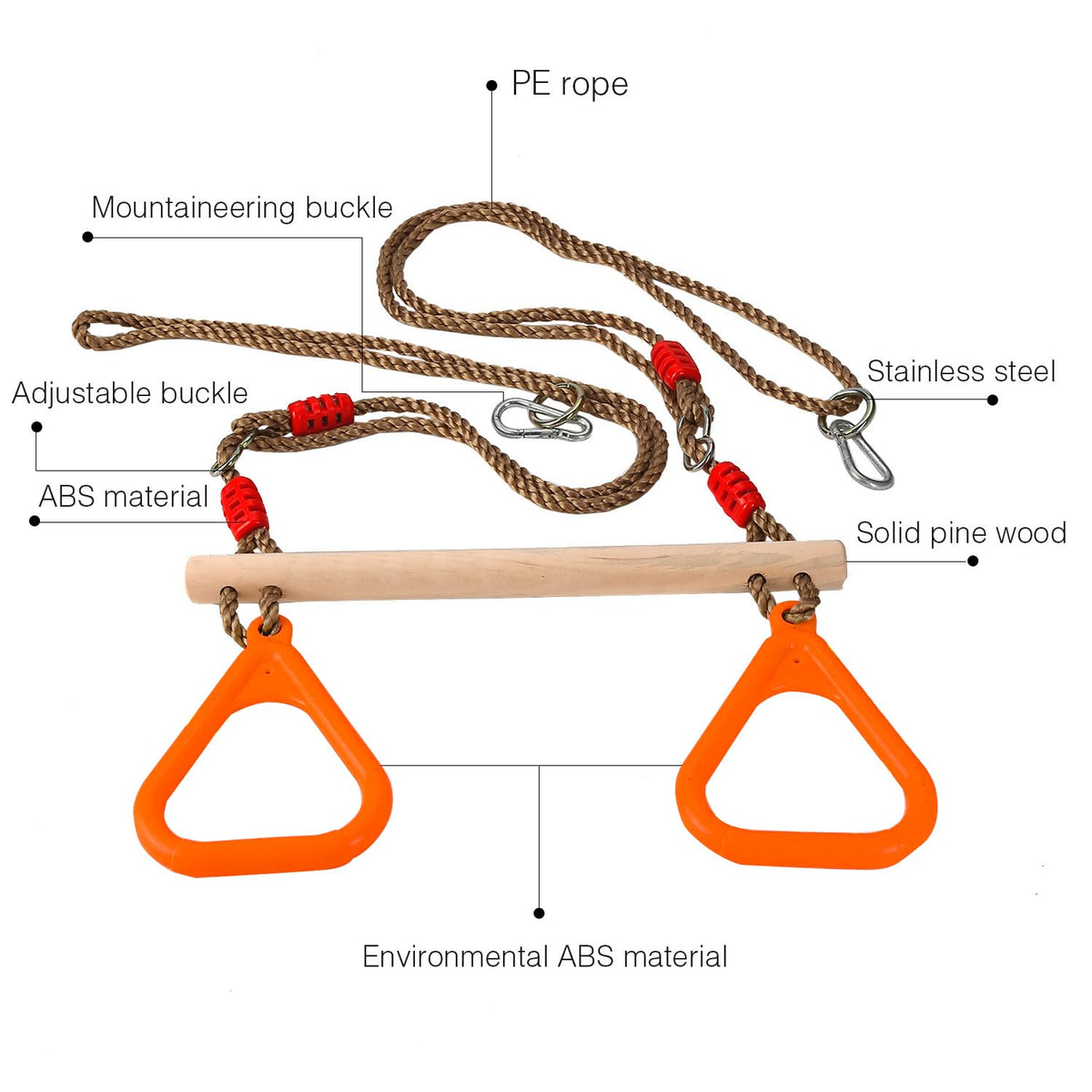 PELLOR Kids Trapeze Bar with Rings – Wooden Swing Bar for Indoor & Outdoor Play