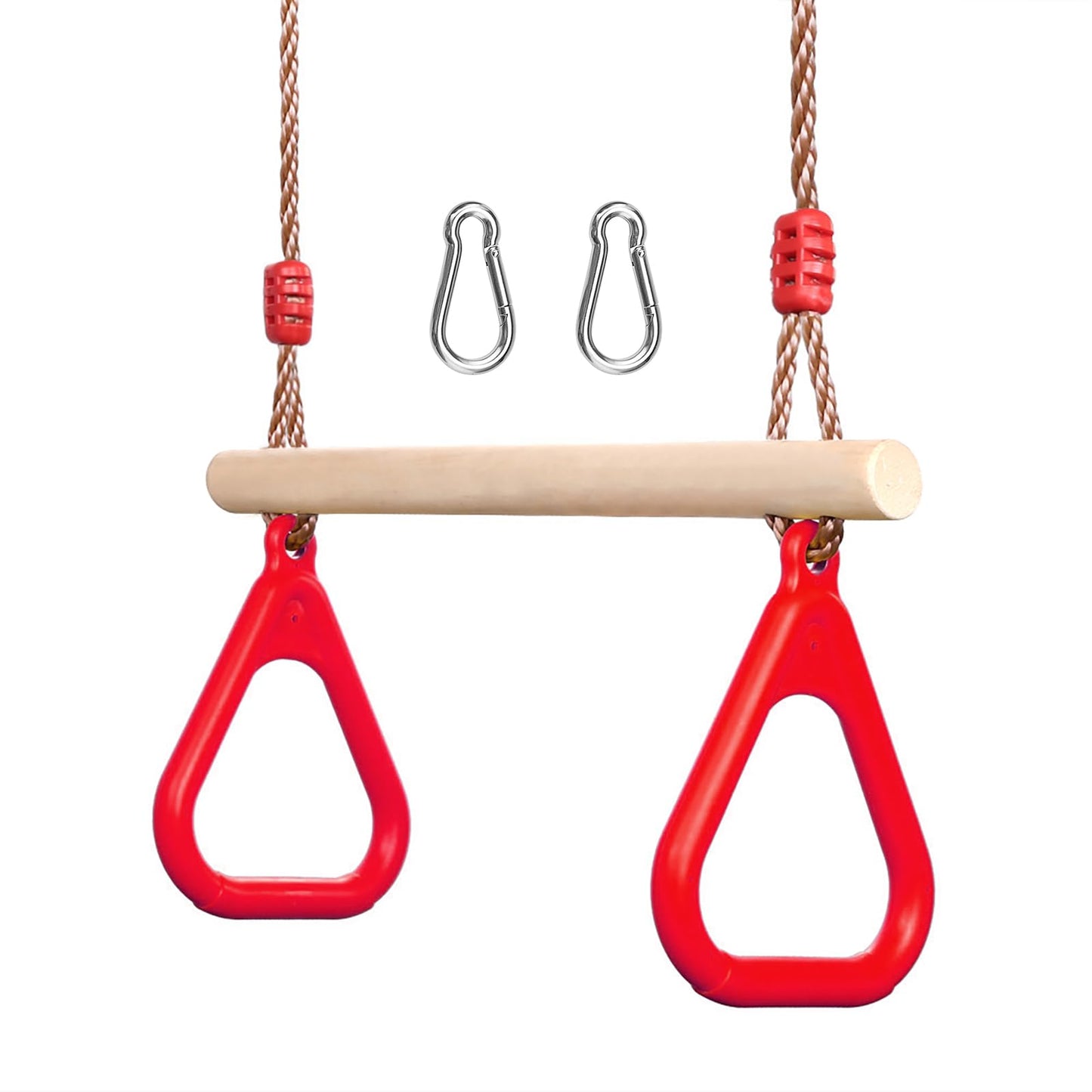 PELLOR Playground Wooden Trapeze Swing Bar with Plastic Gym Rings – Indoor & Outdoor Swing Set Accessory