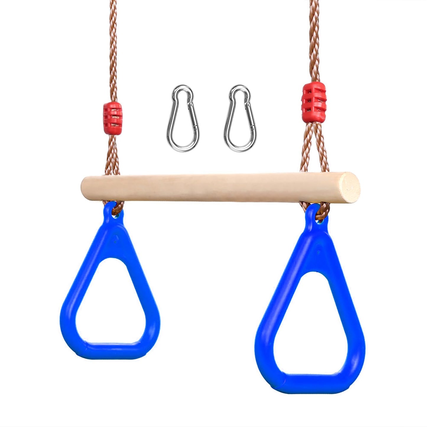 PELLOR Playground Wooden Trapeze Swing Bar with Plastic Gym Rings – Indoor & Outdoor Swing Set Accessory
