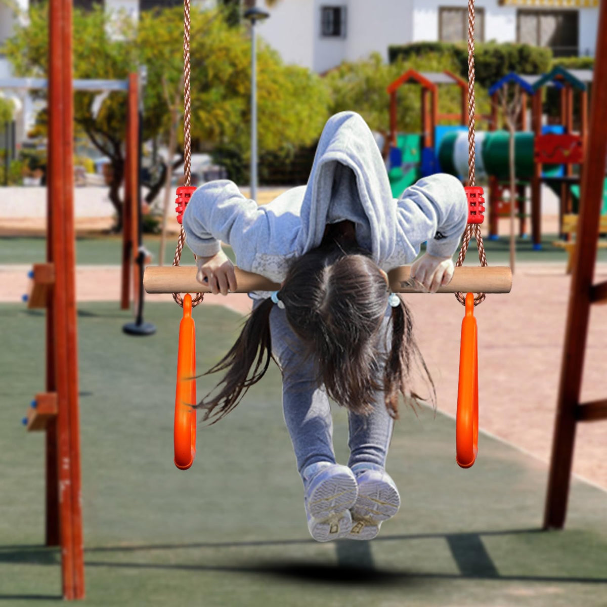 PELLOR Kids Trapeze Bar with Rings – Wooden Swing Bar for Indoor & Outdoor Play
