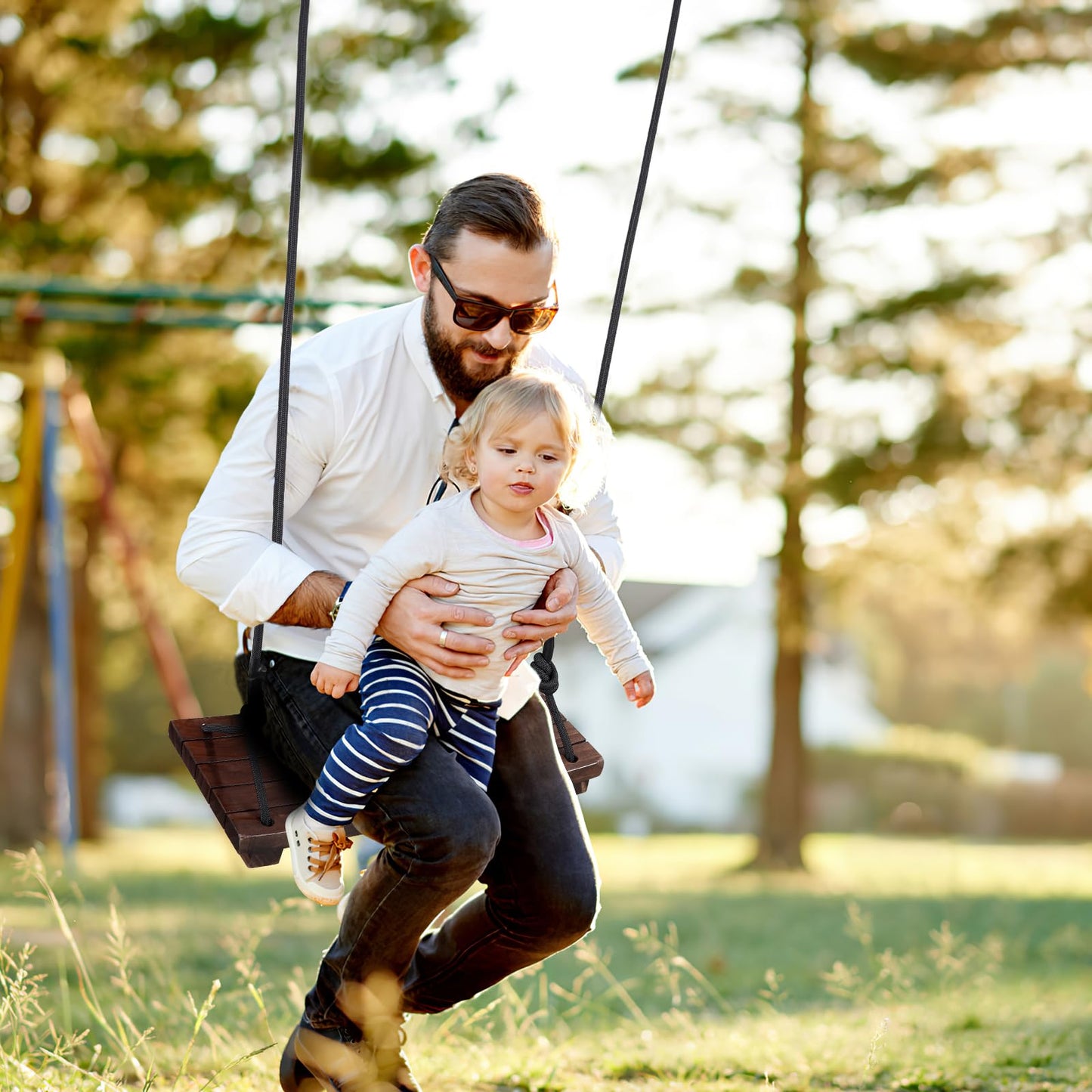 PELLOR Wood Swing Seat – Carbonized Hanging Swing, 550 lb Load, Indoor Outdoor