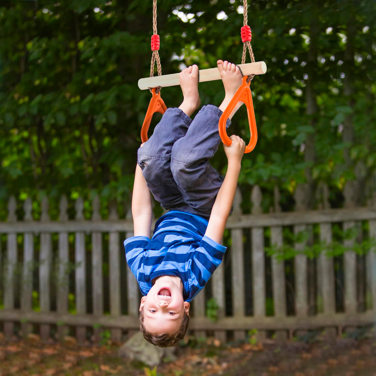 PELLOR Kids Trapeze Bar with Rings – Wooden Swing Bar for Indoor & Outdoor Play
