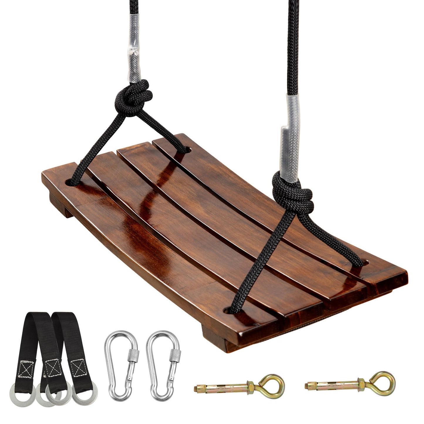 PELLOR Wooden Swing Seat | Carbonized Hanging Swing, 440 lbs Load, Indoor & Outdoor