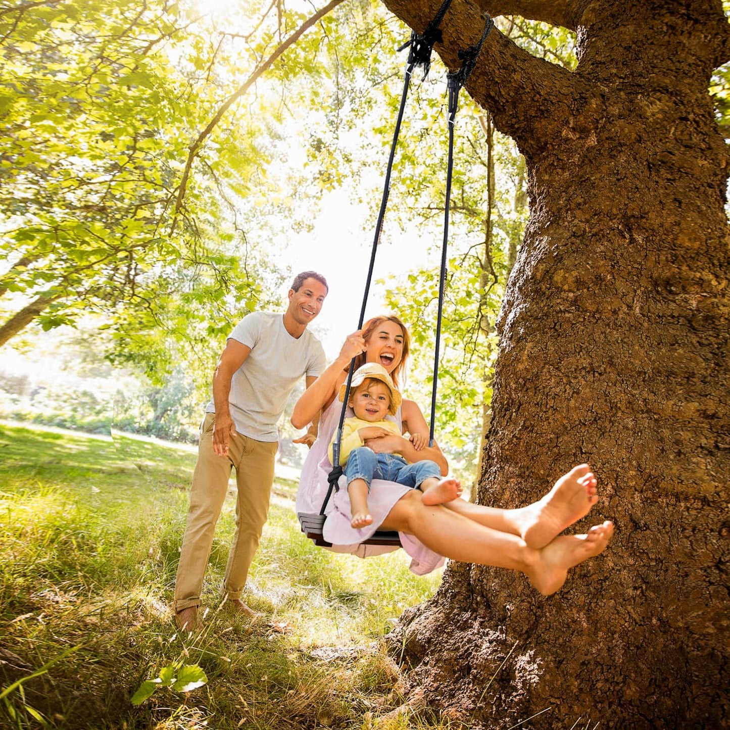 PELLOR Wooden Swing Seat | Carbonized Hanging Swing, 440 lbs Load, Indoor & Outdoor