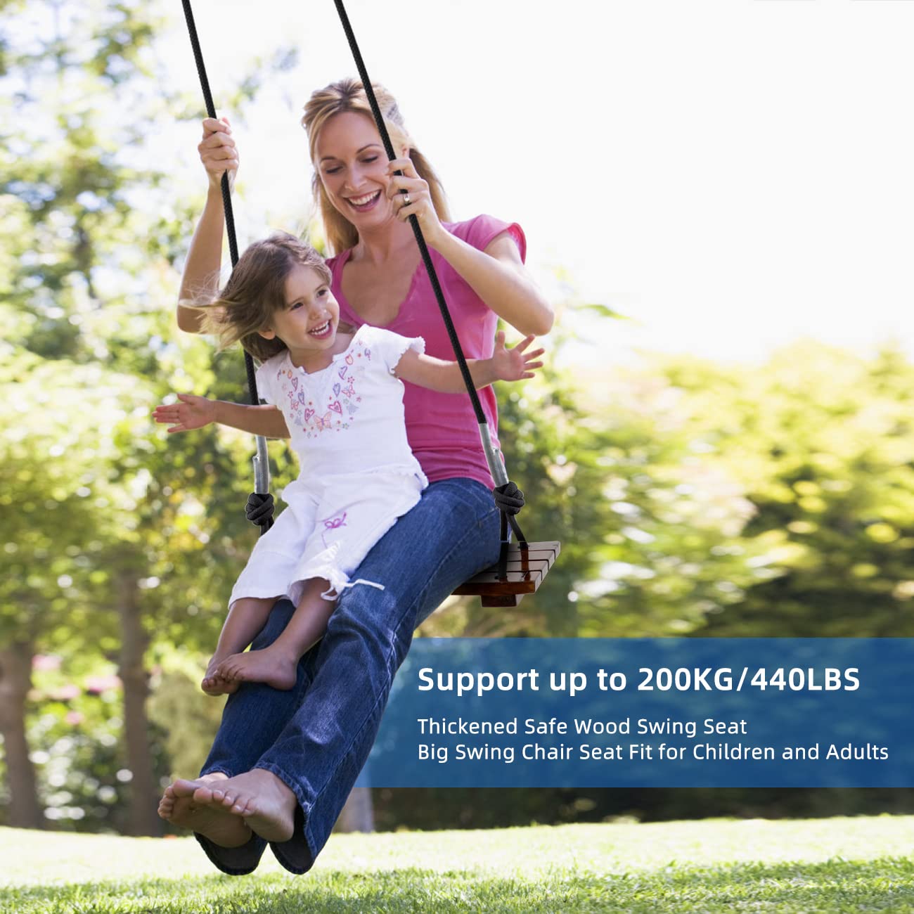 PELLOR Wooden Swing Seat | Carbonized Hanging Swing, 440 lbs Load, Indoor & Outdoor