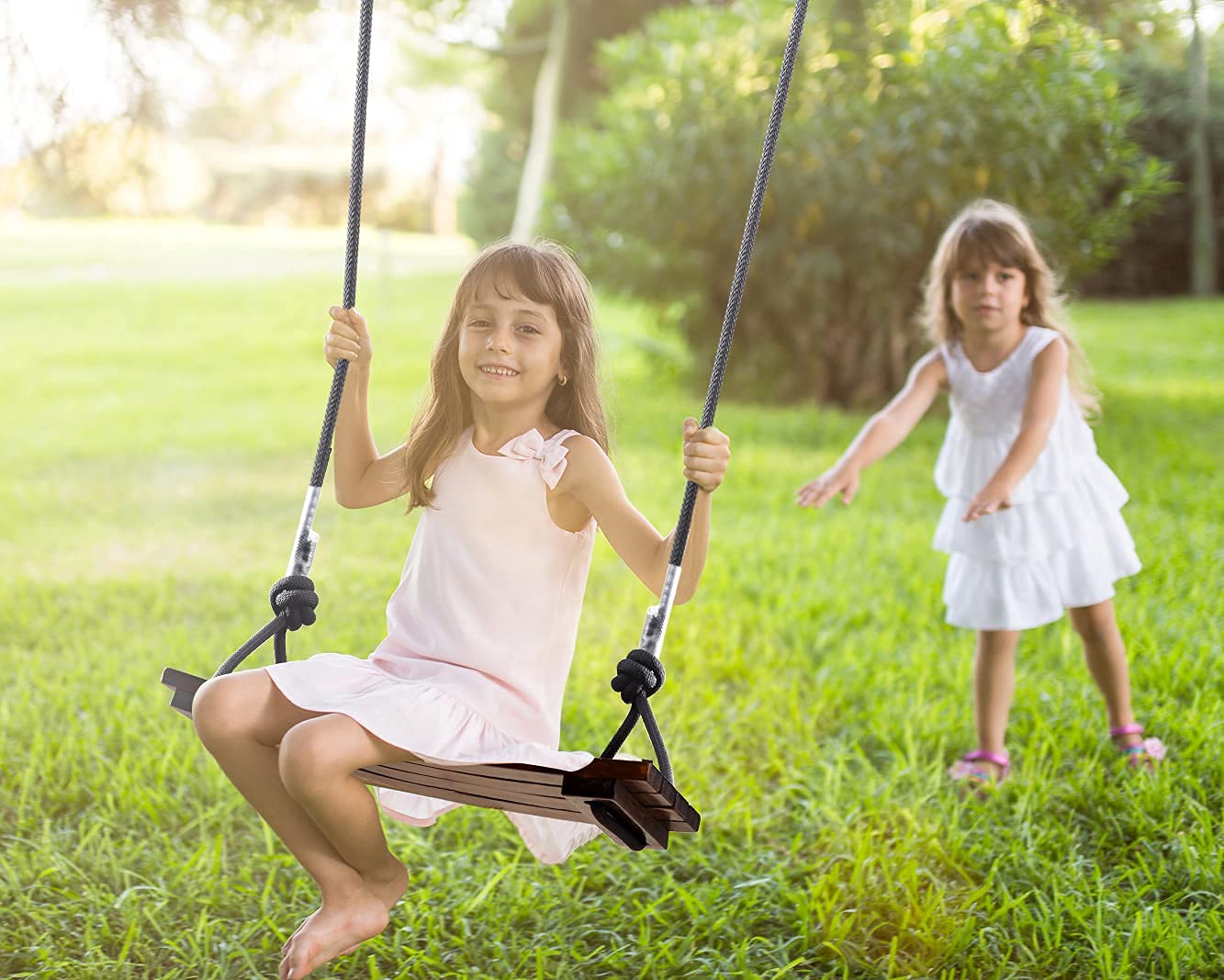 PELLOR Wooden Swing Seat | Carbonized Hanging Swing, 440 lbs Load, Indoor & Outdoor