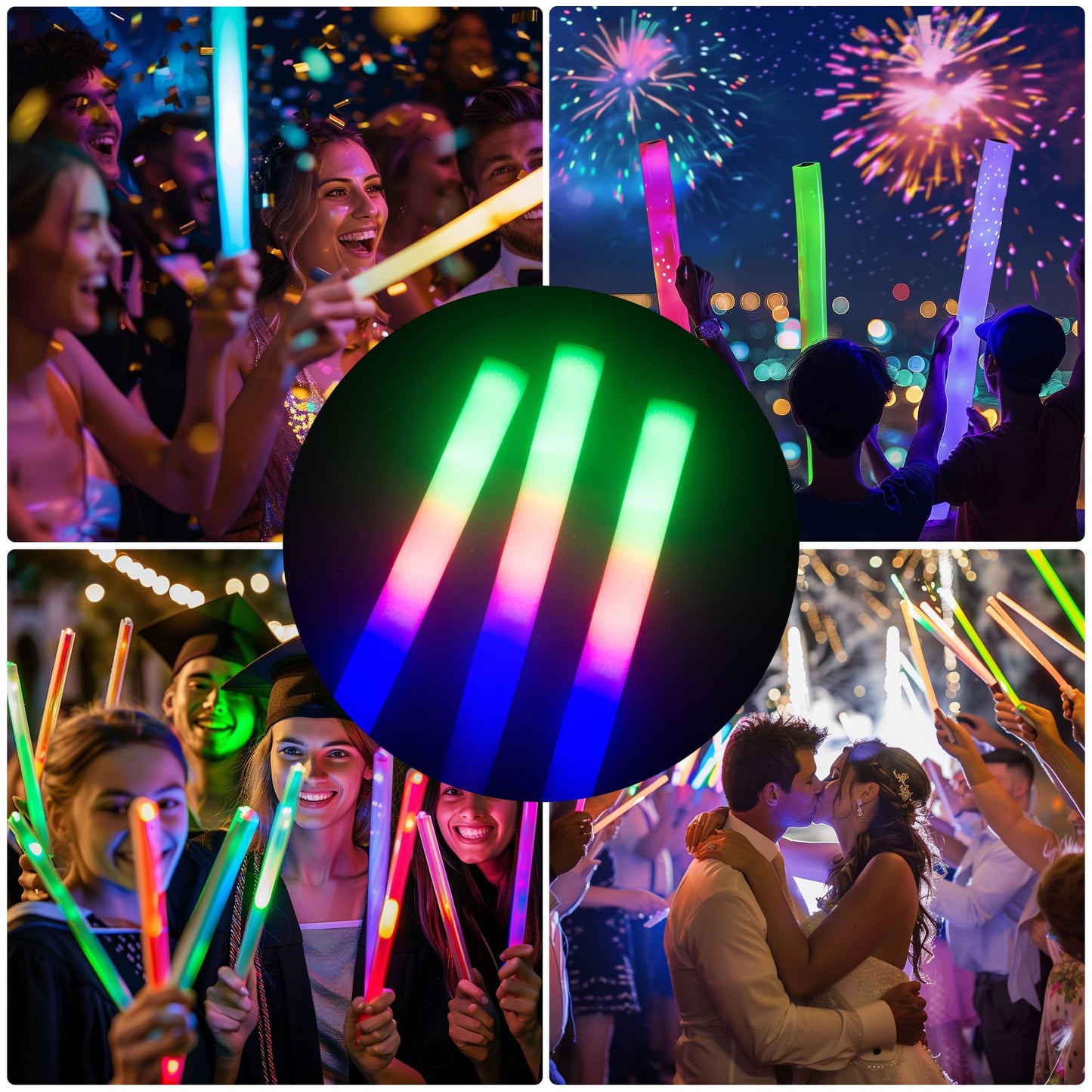 pelreame 55 LED Foam Glow Sticks Bulk - 3 Flash Modes for Parties