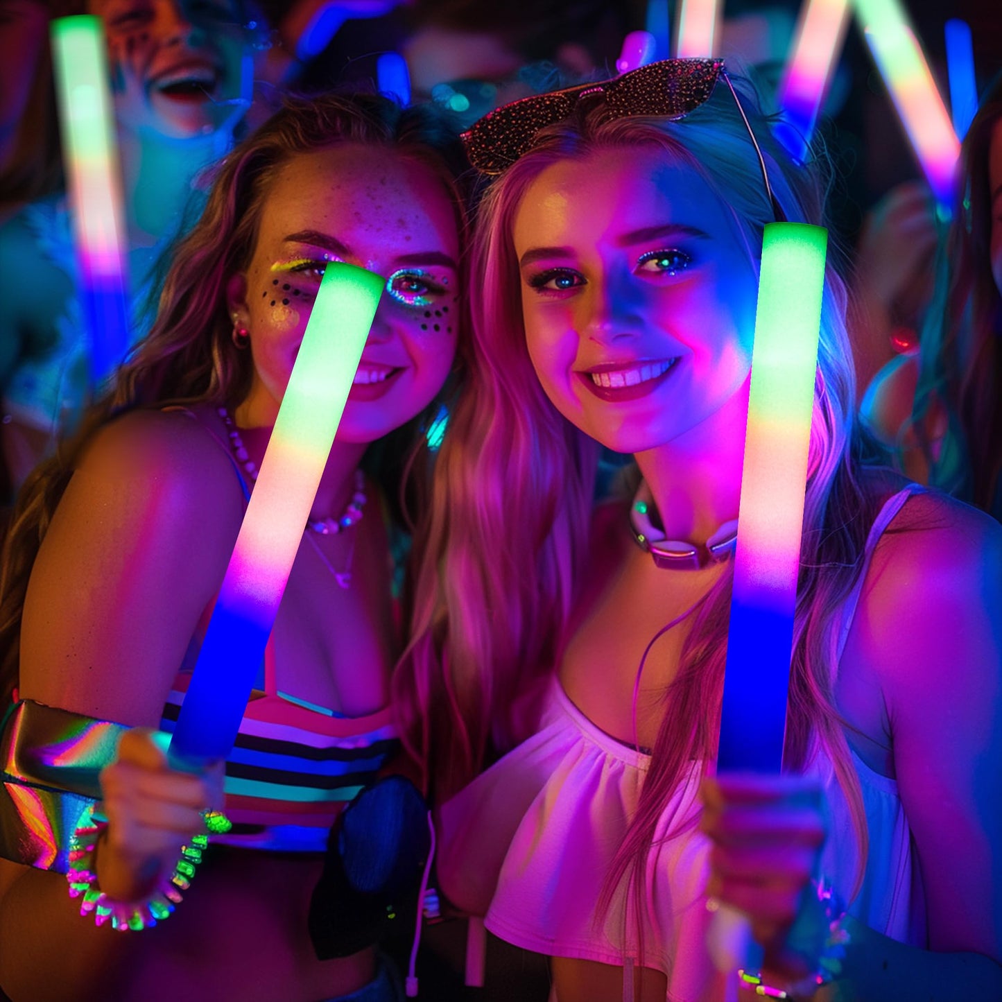 pelreame 55 LED Foam Glow Sticks Bulk - 3 Flash Modes for Parties