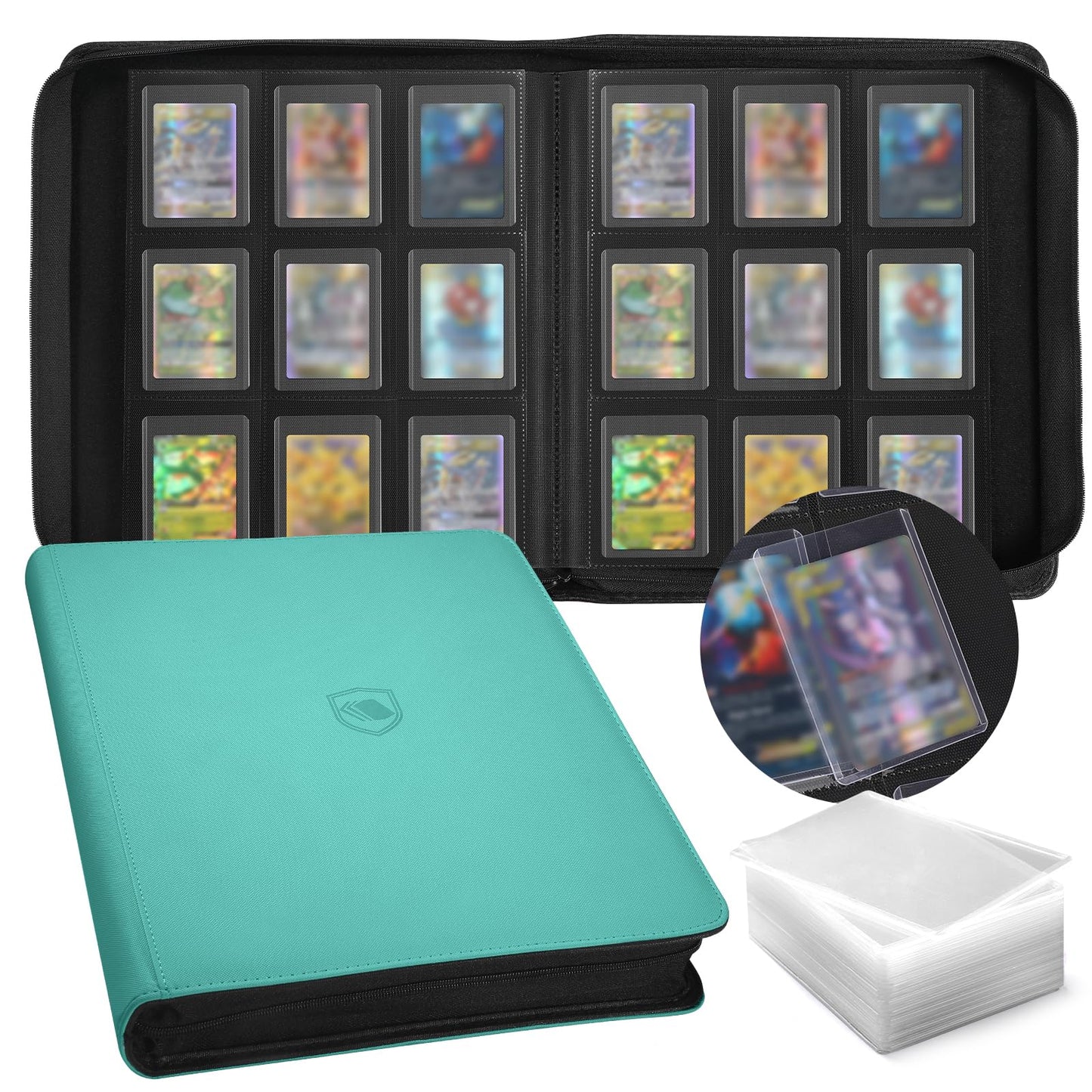 Pemocyny Top Loader Binder – 288 Toploaders & 288 Card Sleeves Included | 9-Pocket Binder for 3x4 Top Loaders