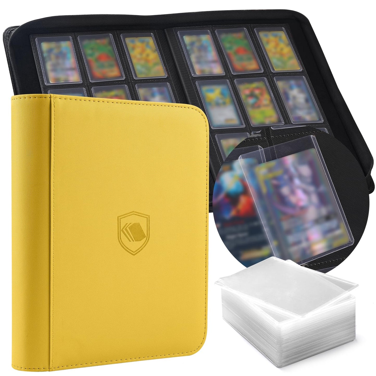 Pemocyny Toploader Binder – 360-Card Capacity, 100 Toploaders Included, 9-Pocket PU Cover for 3x4 Toploaders