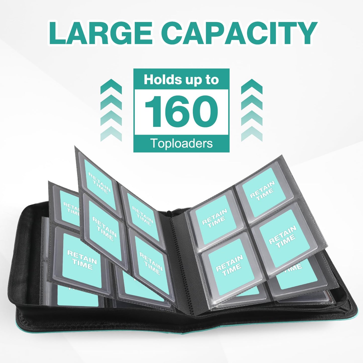 Pemocyny Toploader Binder – 160 Card Capacity, 4-Pocket PU Cover, 100 Toploaders Included