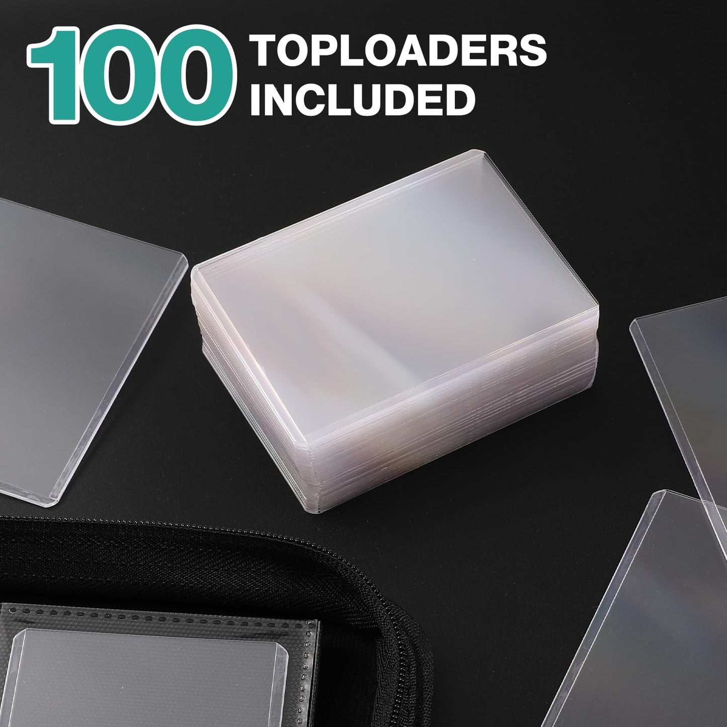 Pemocyny Toploader Binder – 160 Card Capacity, 4-Pocket PU Cover, 100 Toploaders Included