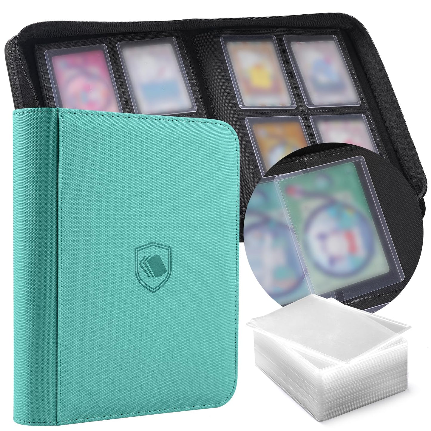 Pemocyny Toploader Binder – 160 Card Capacity, 4-Pocket PU Cover, 100 Toploaders Included