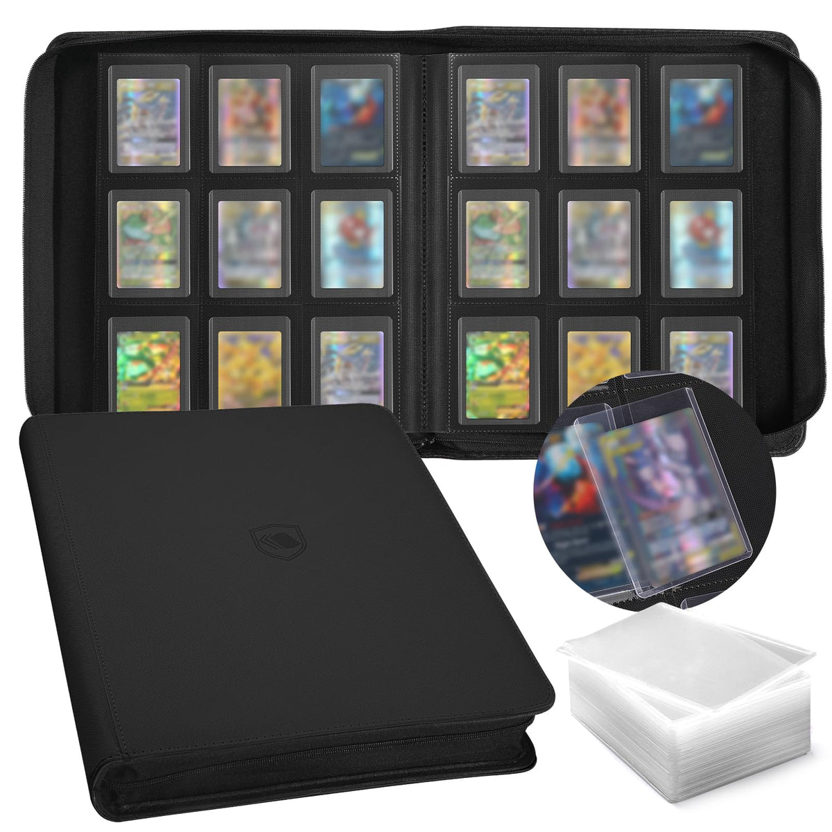 Pemocyny Top Loader Binder — 9-Pocket for 3x4 Toploaders, 288 Toploaders + 288 Card Sleeves Included