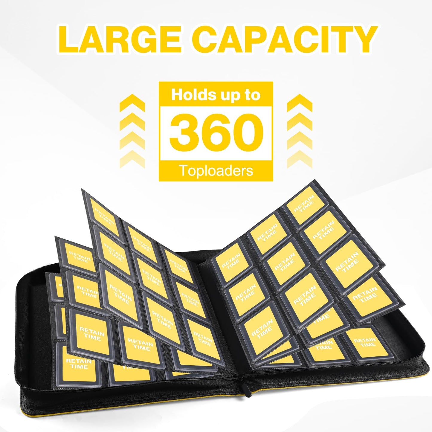 Pemocyny Toploader Binder – 360-Card Capacity, 100 Toploaders Included, 9-Pocket PU Cover for 3x4 Toploaders