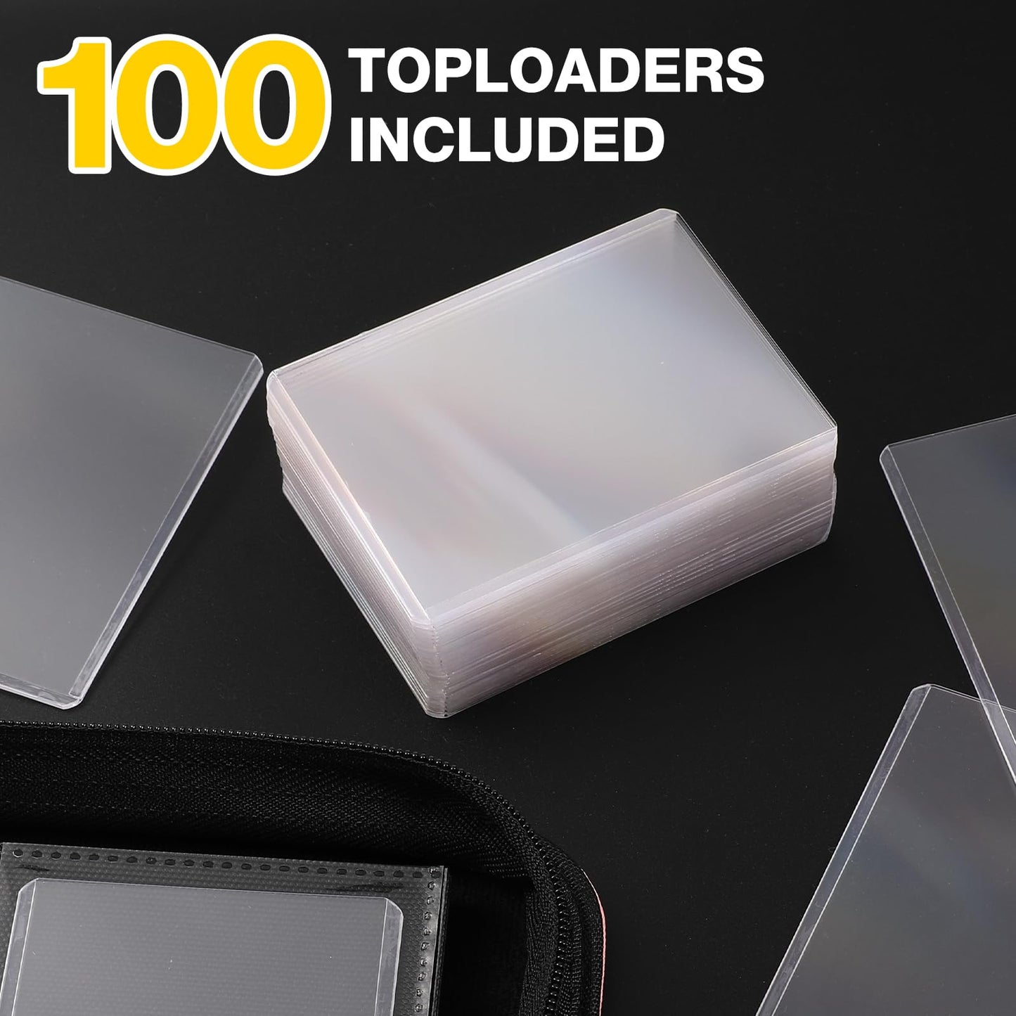 Pemocyny Toploader Binder – 360-Card Capacity, 100 Toploaders Included, 9-Pocket PU Cover for 3x4 Toploaders