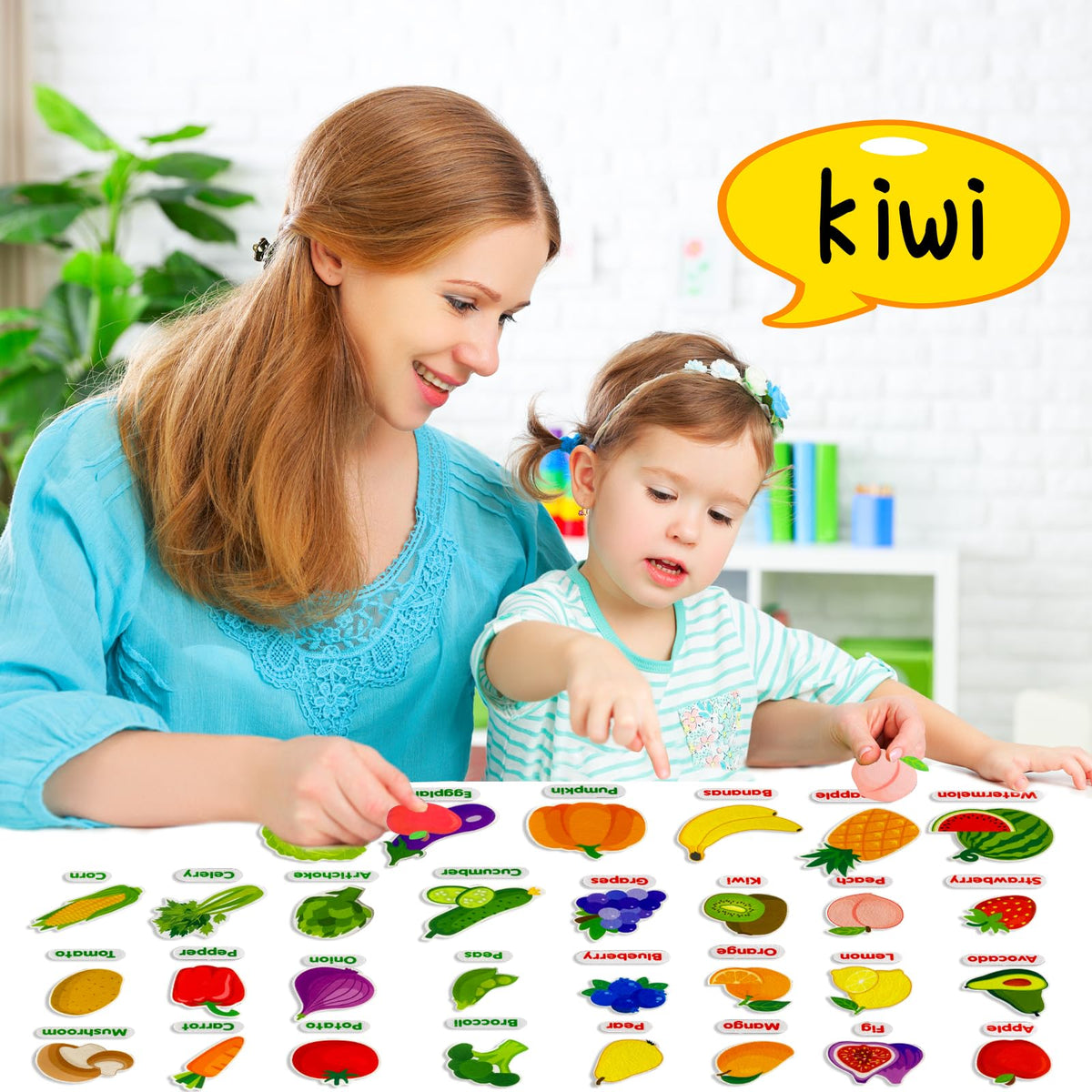 PENGFULL Felt Fruits & Vegetables Learning Pieces – 62 Felt Pieces for Kindergarten, Preschool, Toddlers