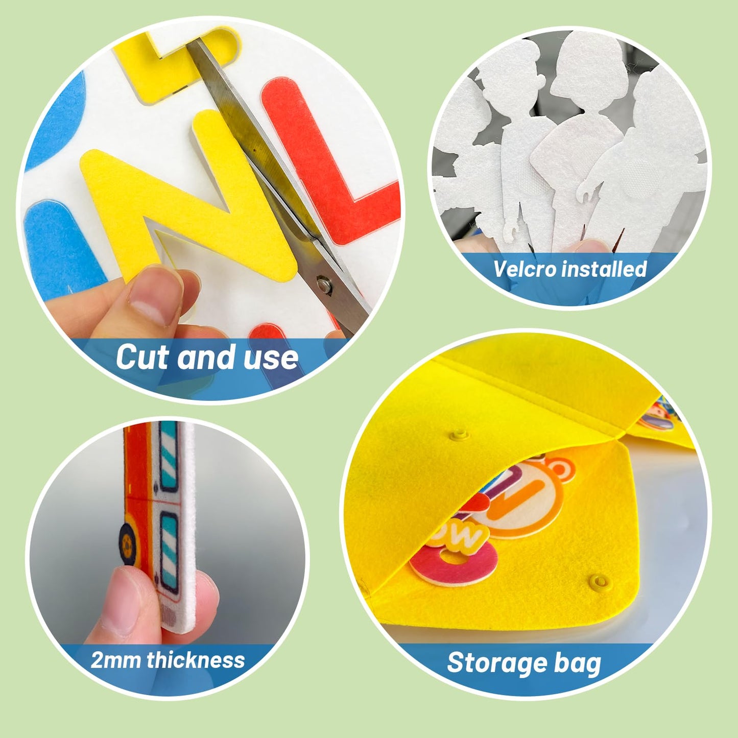 PENGFULL 5 Felt Learning Pieces Set — Alphabet, Fruits & Vegetables, Numbers, Vehicles & Careers
