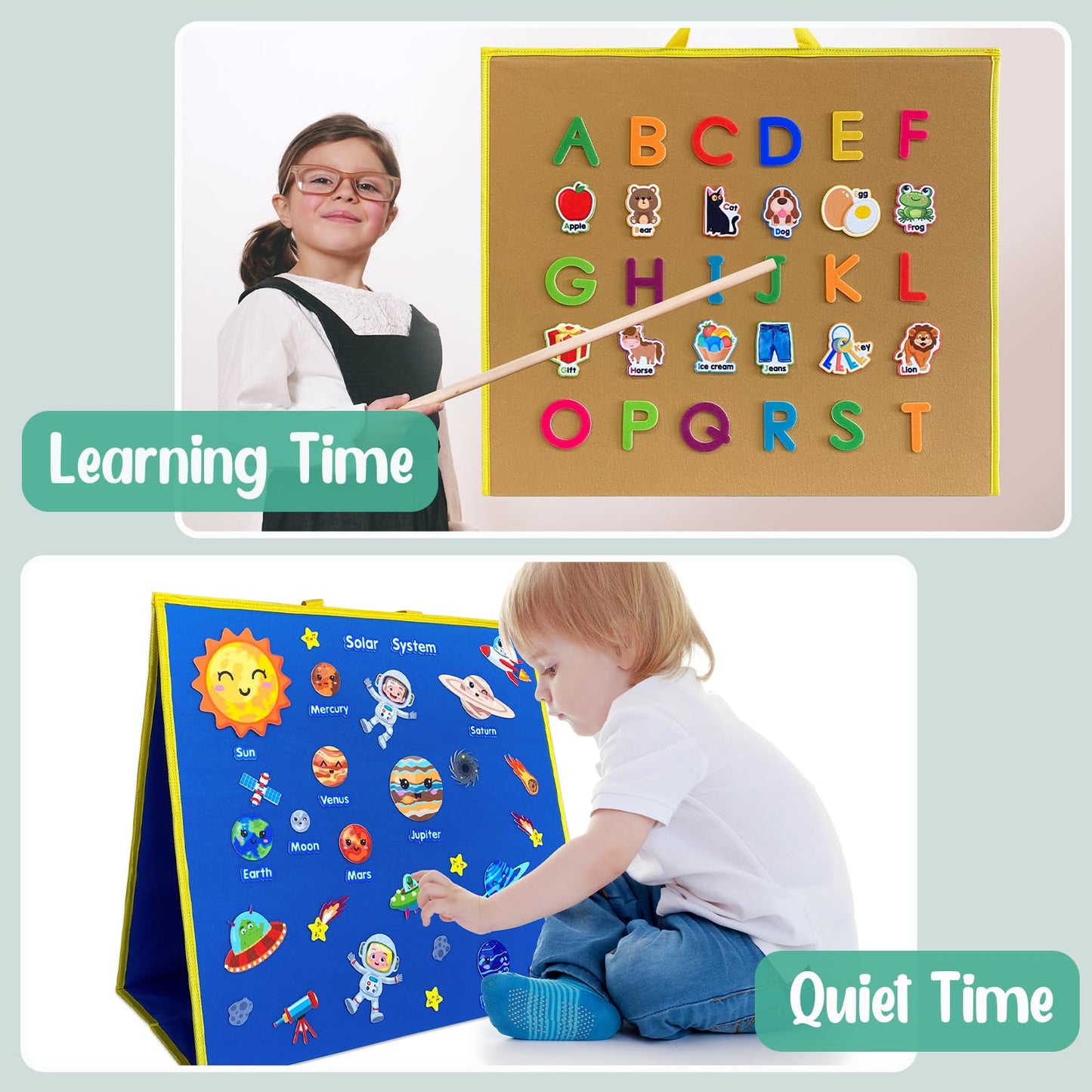 Pengfull Large Felt Flannel Board 22.8 x 19.7 in | Double-Sided Storyboard for Toddlers & Classrooms